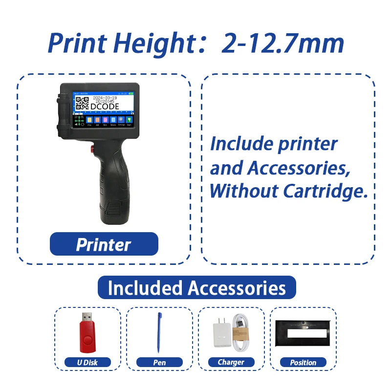 1755PLUS 12.7mm Portable Printers Handheld Inkjet Printer Text QR Barcode Batch Number Logo Image Date Printing Machine