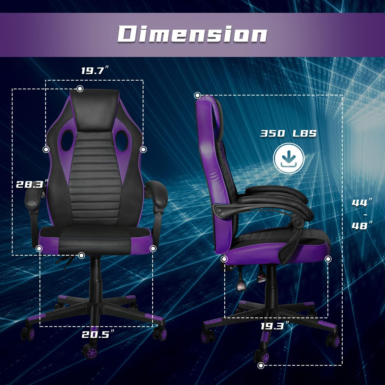 Ergonomic High-Back Gaming Chair for Adults and Teens, Comfortable Office Desk Chair with 350LBS Capacity, Recliner Racing Style in Purple