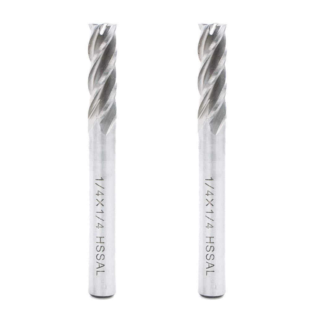 1/4 Inch HSS 4 Flutes End Mills Milling Cutter End Drill Bit Straight Shank Pack of 2 CNC Milling Drill Bits Router Bits for Wood Aluminum Steel