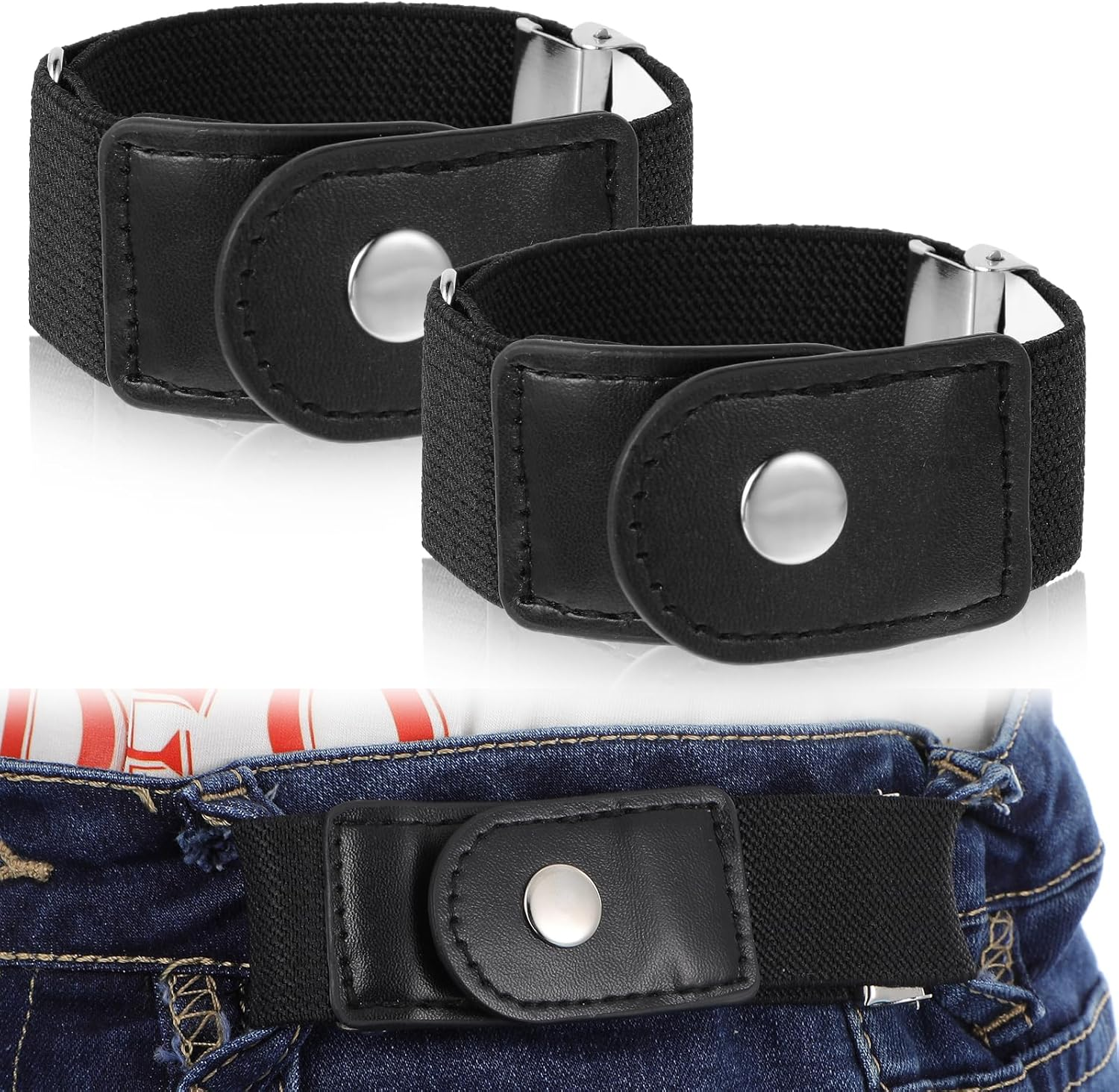 2 Pcs Men Side Belts No Buckle Elastic Belt without Stretch...