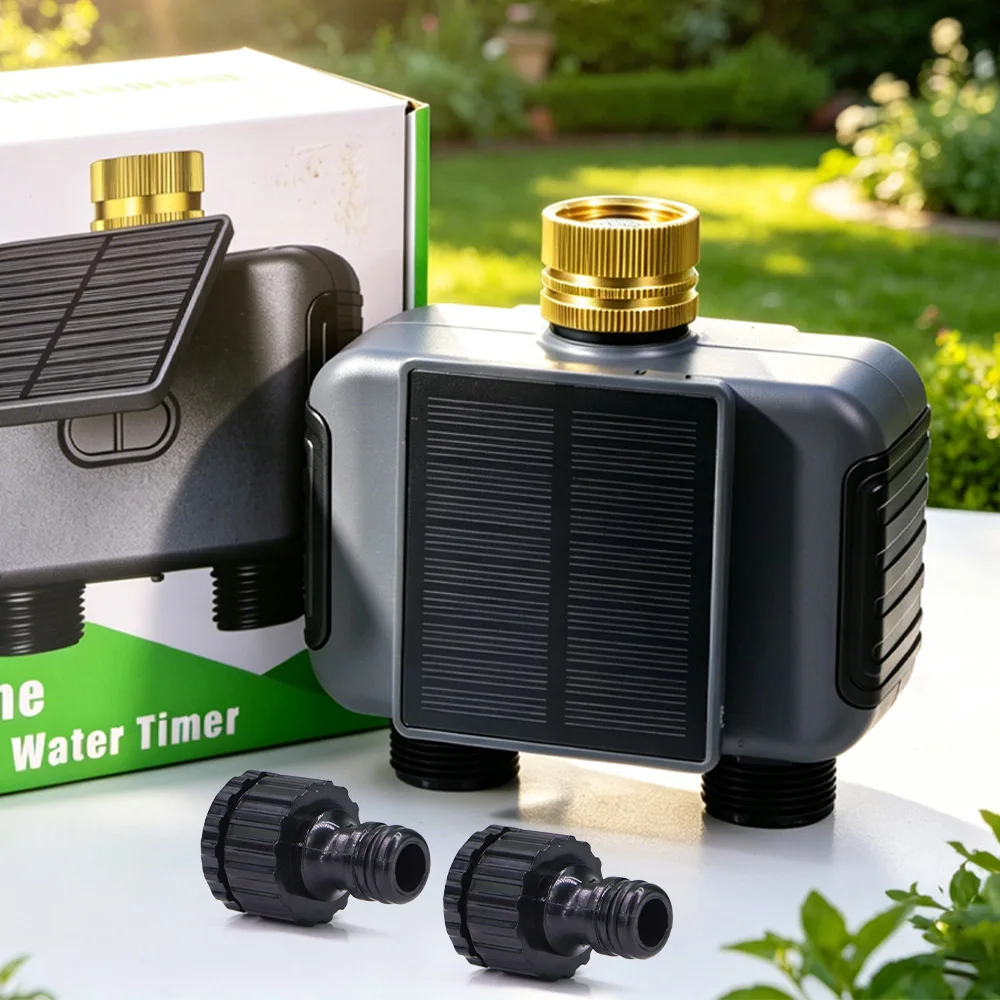 2-Zone Wifi Garden Water Timer Built-in Battery Solar Power Supply Automatic Irrigation Taps Controller APP Remote Control IPX6