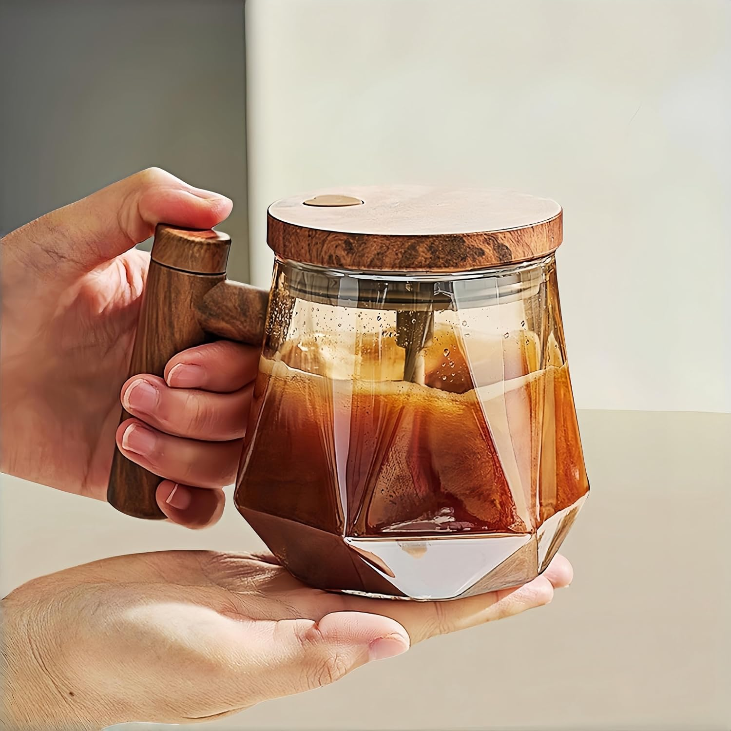 Electric Self Stirring Glass Coffee Mug 13.5 Oz Borosilicate Automatic Cup