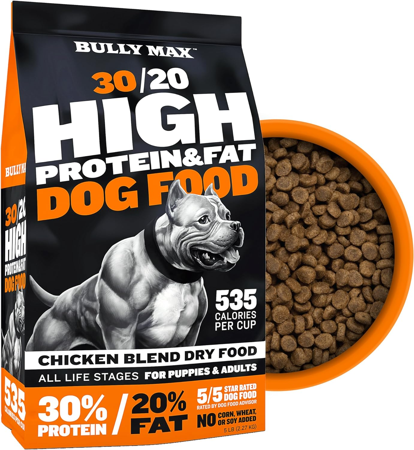 Bully Max High Performance Premium Dry Dog Food for All Ages - High Protein Natural Puppy Food for Small & Large Breed Puppies & Adult Dogs, 15 Lb Bag