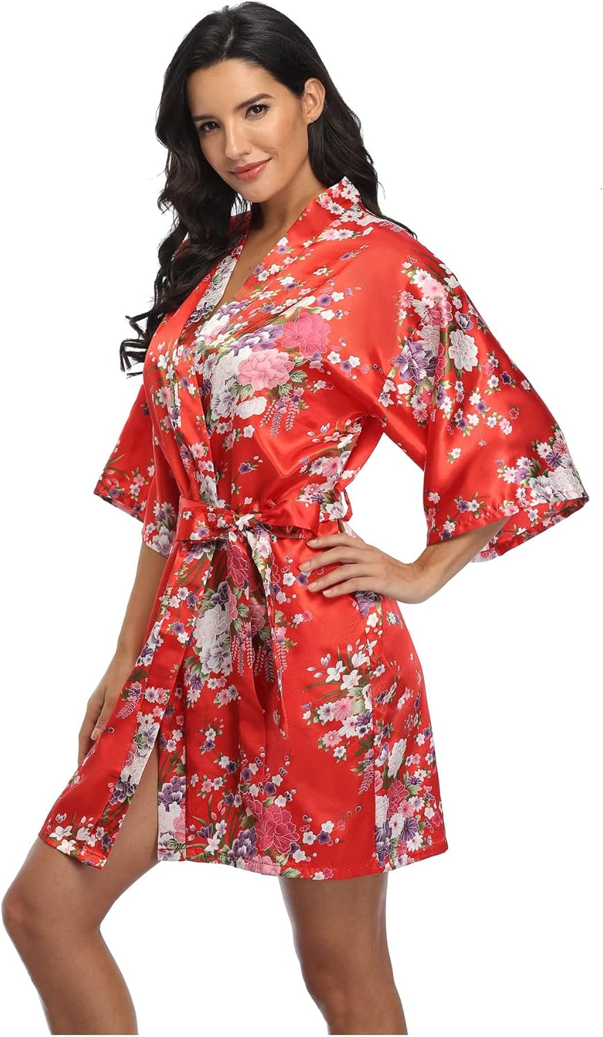 Women'S Floral Short Satin Bridesmaid Robes Silky Bride Robes Getting Ready