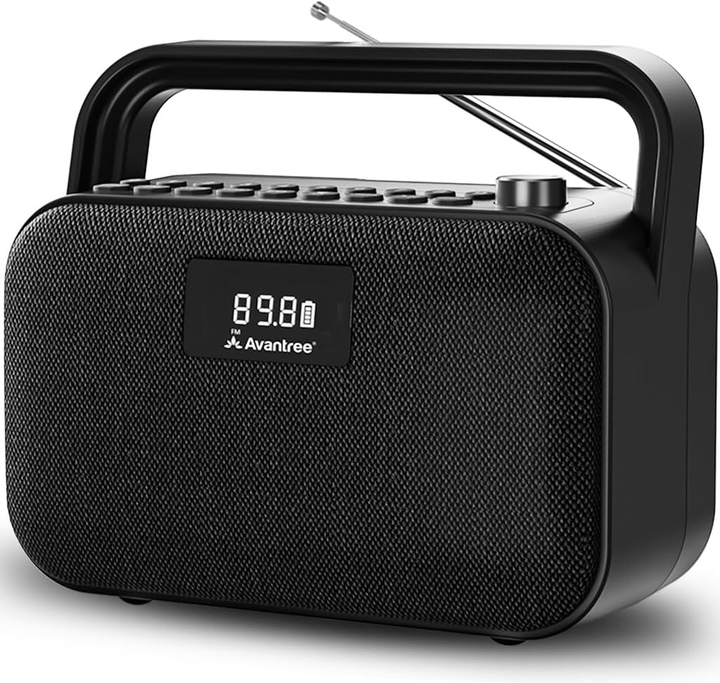 Powerbyte - Portable FM Radio Digital with Powerful 30W Stereo Bluetooth Speakers & SD Card Player, 20Hr Rechargeable Playtime, and Extended Range, Wireless & Wired Speaker & U Disk Player