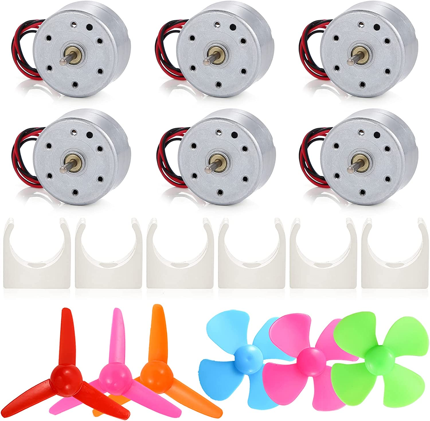 6 Set Mini Generator Motors 3V-12V DC Motor, Wind Turbine Generator with Mini Fan Leaf and Plastic Motor Holder for DIY Educational Physics Experiment