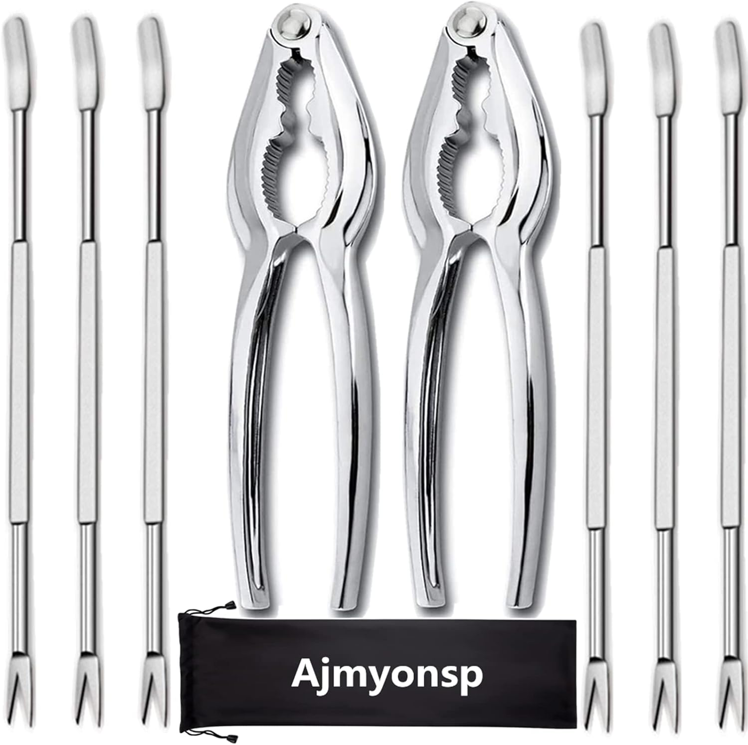 Lobster Crackers and Picks Set, 8Pcs Crab Leg Cracker Tools - Stainless Steel Seafood Crackers & Forks Nut Cracker Set & Storage Bag - Dishwasher Safe Thanksgiving Christmas Gifts