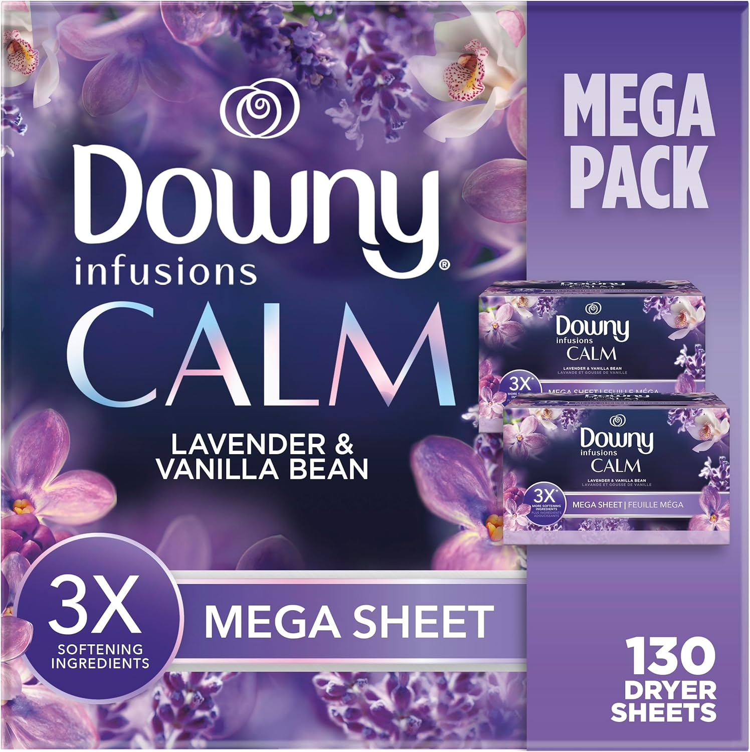 Downy Infusions Mega Dryer Sheets, Laundry Fabric Softener, CALM, Lavender, USA
