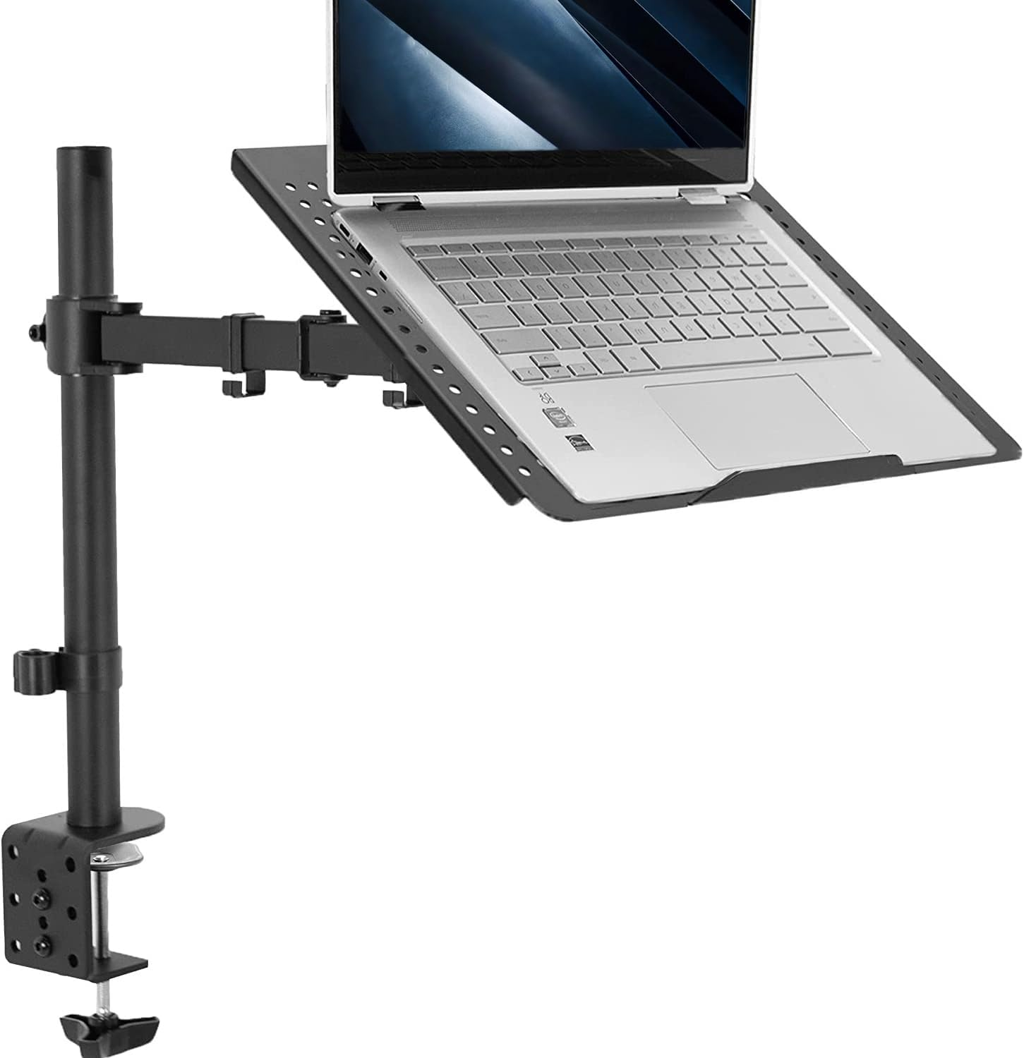 Single Laptop Notebook Desk Mount Stand, Fully Adjustable Extension with C-clamp, Fits up to 17 inch Laptops, Black, STAND-V001L