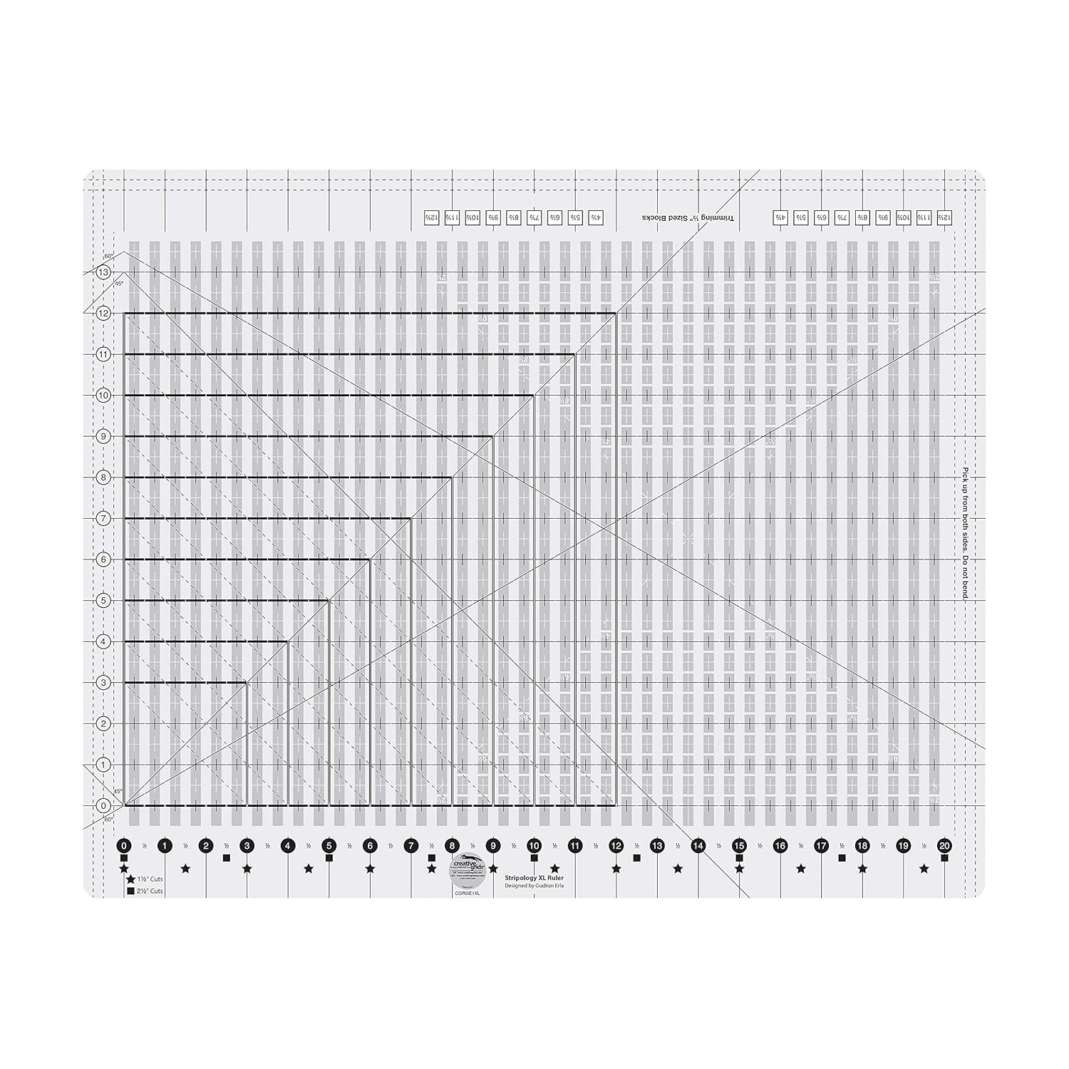 Creative Grids Stripology XL Slotted Quilting Ruler - CGRGE1XL – Made in USA, 17-3/4In X 22In, Non-Slip Grip Extra Large Acrylic Fabric Strip Cutting, Sewing, Crafting, Patchwork Ruler & Template