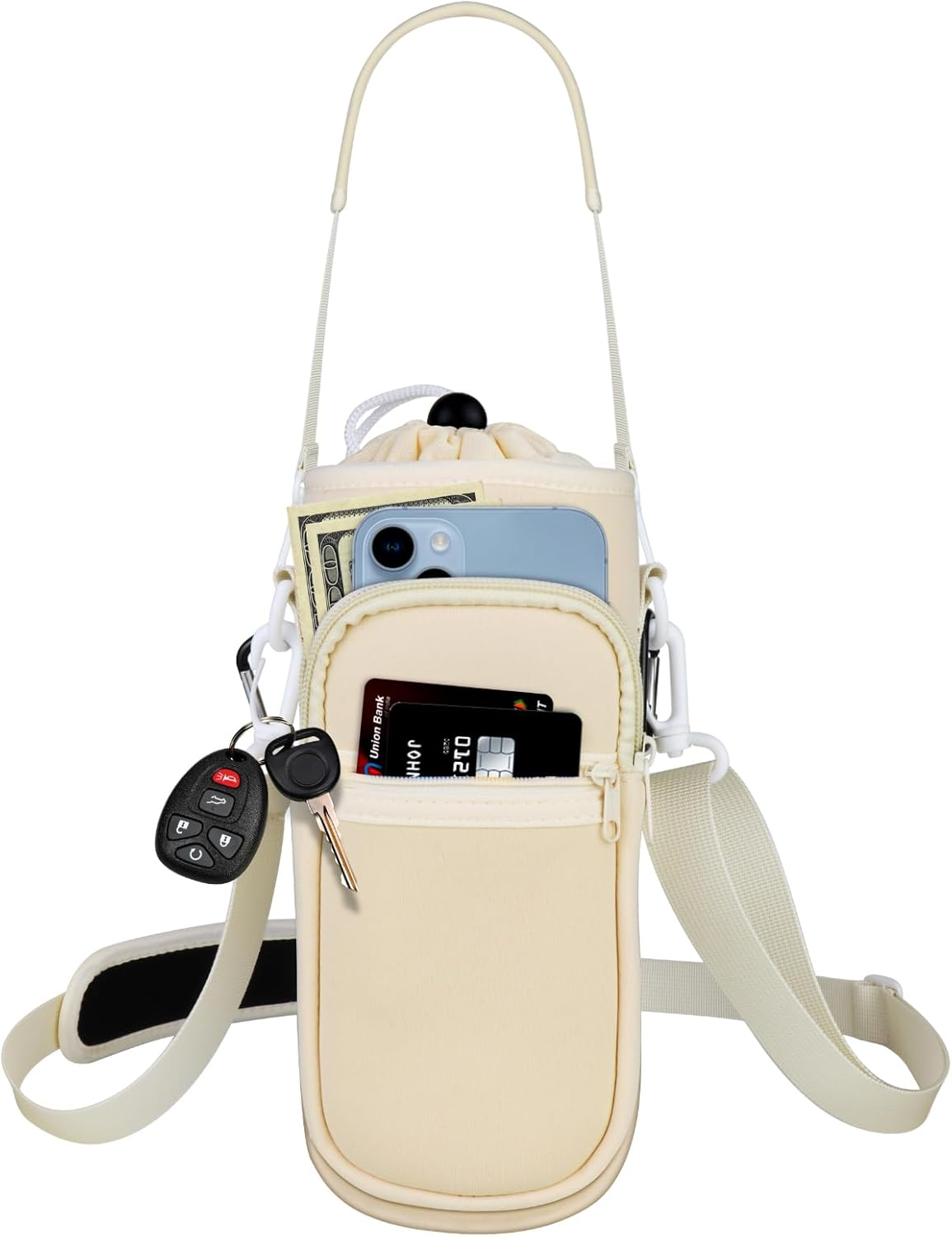 Water Bottle Holder with Strap, Water Bottle Carrier Bag with Phone Pocket, Shoulder Hand Strap Insulated Neoprene 32/40 oz Water Bottle Sleeve for Walking Hiking Camping Gym