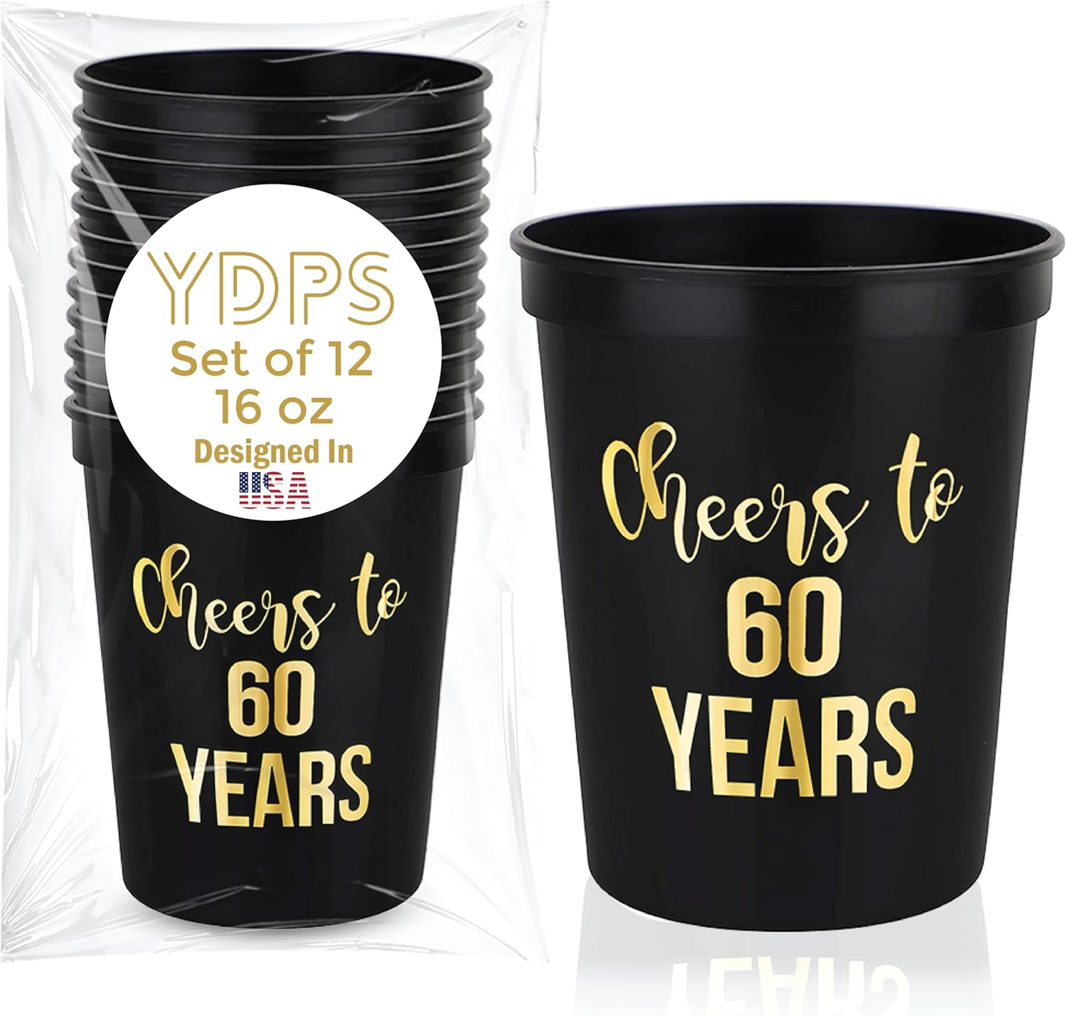 Cheers to 60 Years Old Birthday Decoration Cups, 12-Pack, 16 Oz Each - 60Th Birthday Cups, Party Favors for Women and Men, Perfect Party Supplies and Decorations