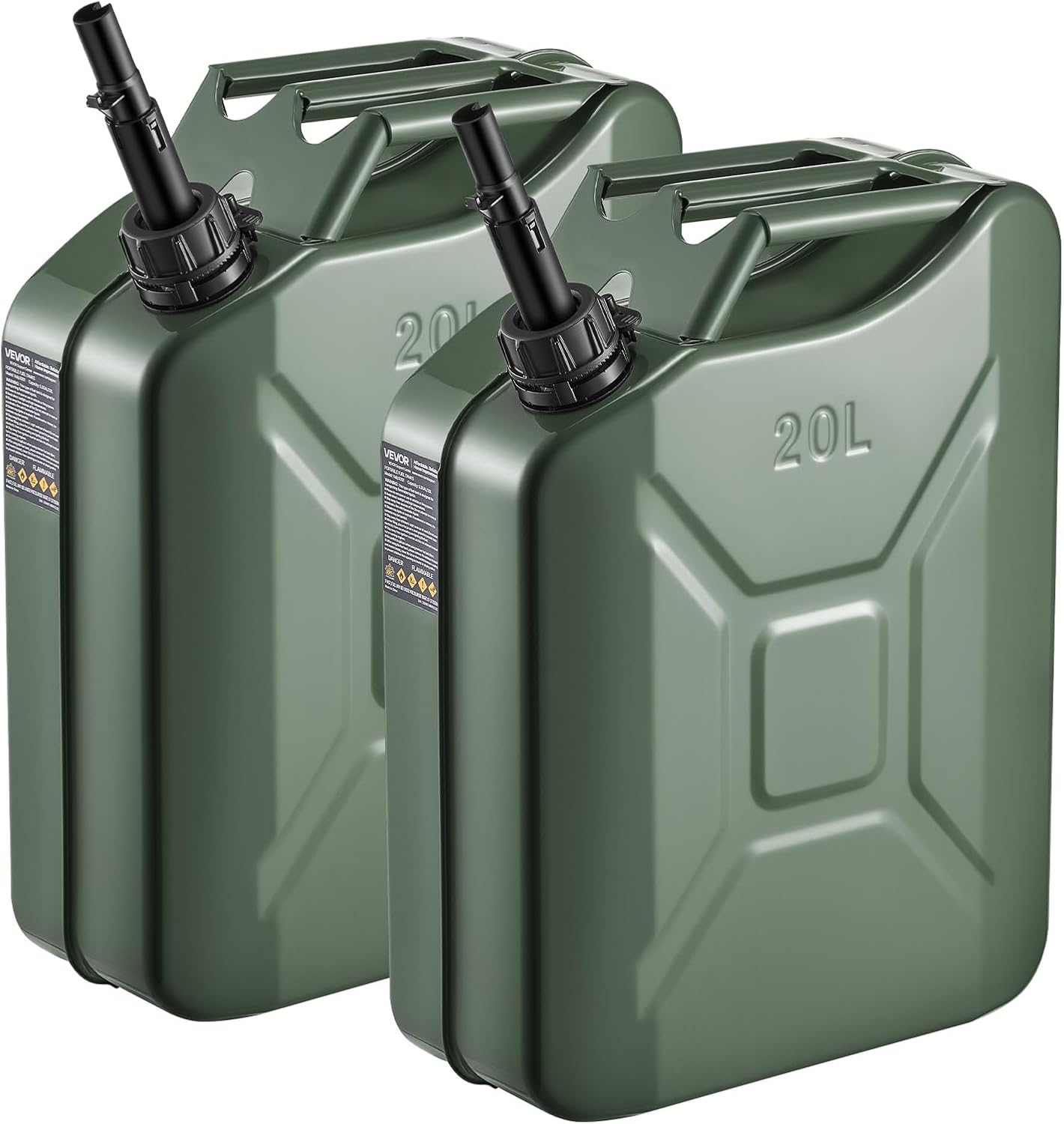 2 Jerry Cans Metal Steel Tank Military Style Storage Gas Can Green 5 Gallon 20L