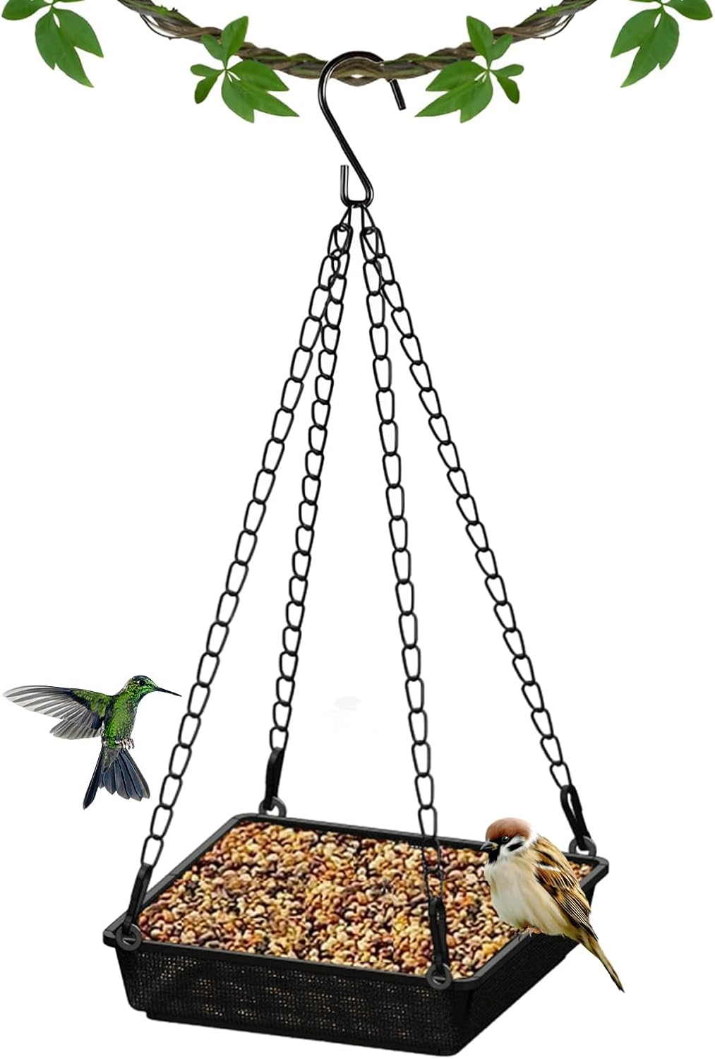 Hanging Bird Feeder, Platform Bird Feeders for Outdoors, Metal Mesh Seed Tray for Outsides Garden Yard Attracting Wildbirds