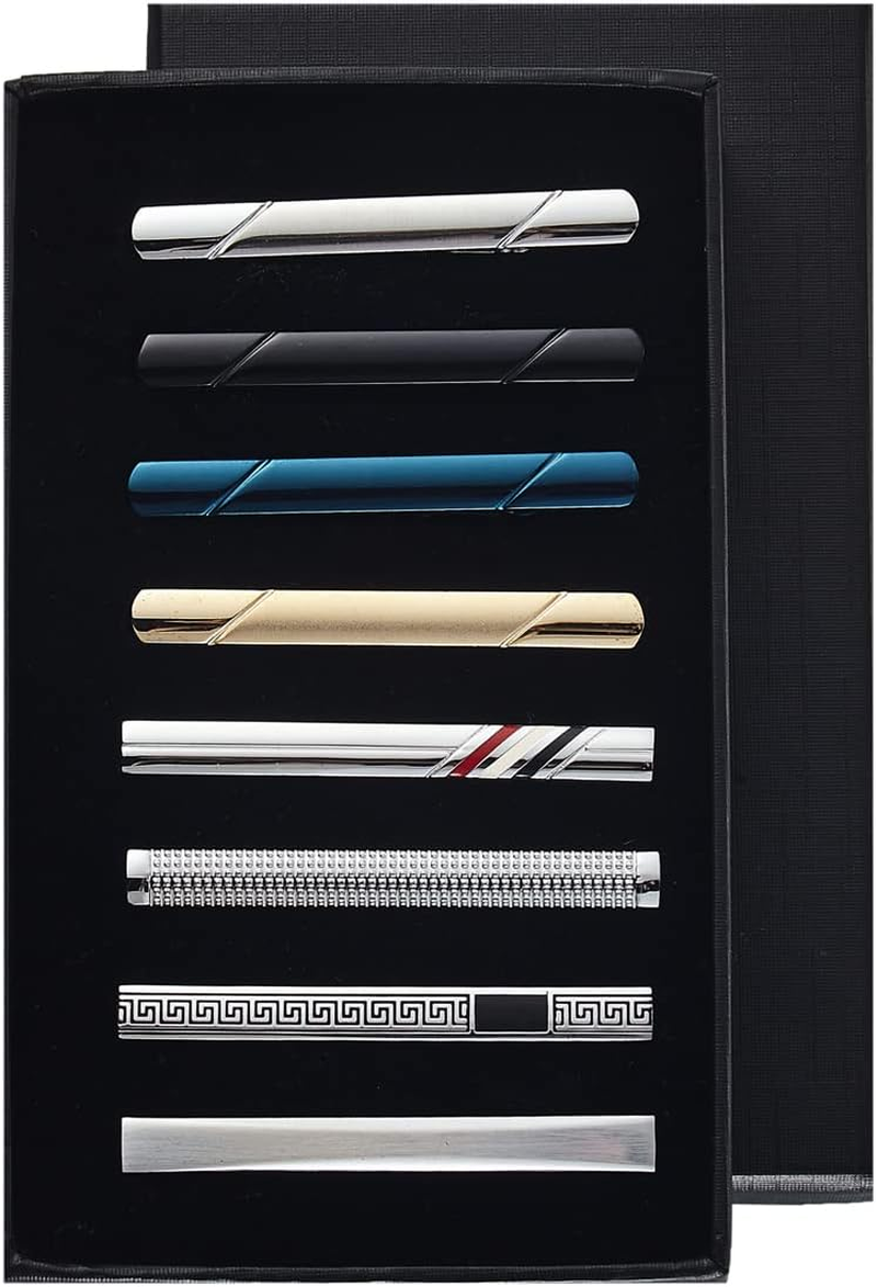 8Pcs Tie Clips for Men,Black Gold Blue Silver Tie Bar Clip Set for Regular,Tie Bar Clip is a Gift for Father,and Lover,Suitable for Wedding Business Gifts