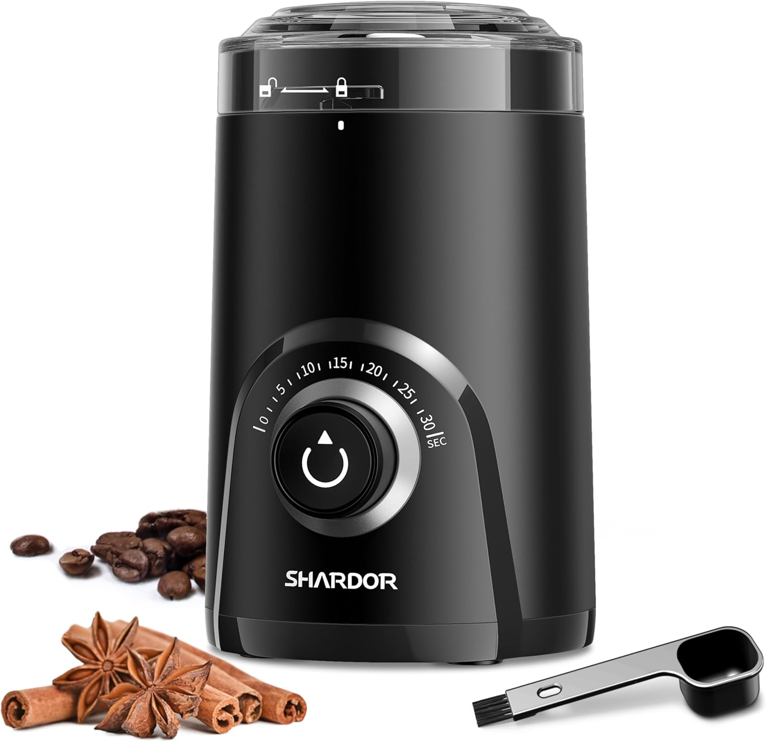 Electric Coffee Grinder, 70G Large Capacity Spice Grinder with Visual Timing Knob for Precise Grind, Quiet Coffee Bean Grinder for Espresso, French Press, Herbs and Grains, Black