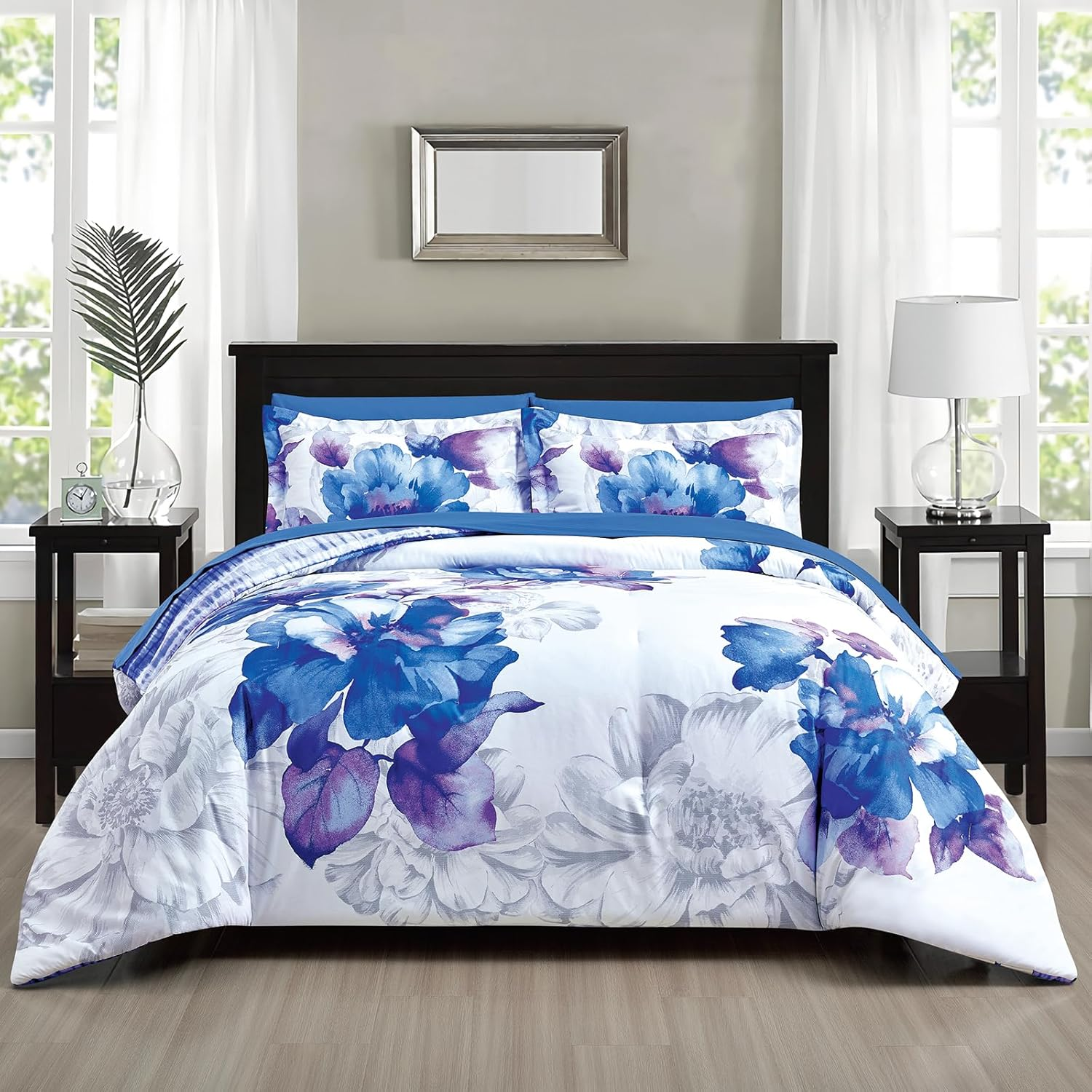 7-Piece Queen Microfiber Comforter Set, Floral Design