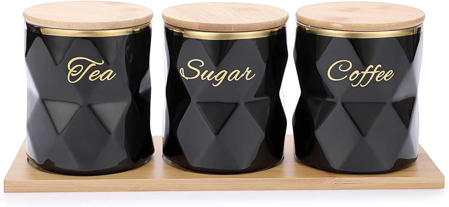 JUXYES Set of 3 Ceramic Canisters Set for Sugar Coffee Tea, Luxurious Storage... - Picture 11 of 14