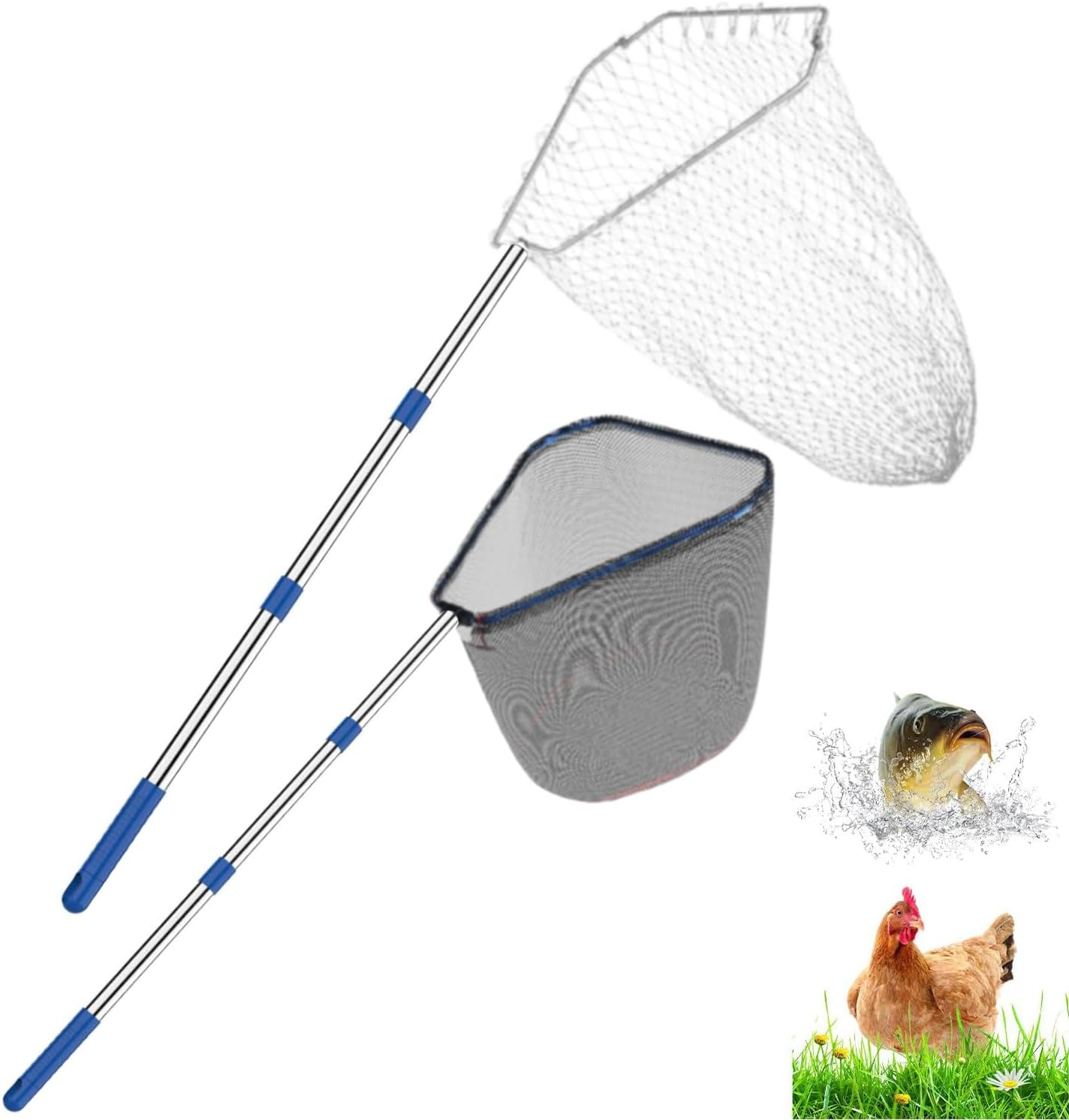 Chicken Net Catchers 2 Piece Set Chicken Supplies Essential Small Animal Catchers for Chicken Coops Stainless Steel Folding Chicken Catchers for Chickens Ducks Fish and Birds