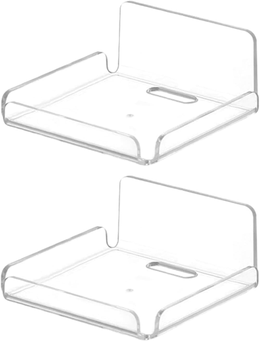 2 Pack Clear Acrylic Floating Shelves, Wall Mounted, No Drill, Space Saving, Transparent, Secure Mounting, Easy Installation, Cable Management, Bathroom Office Home