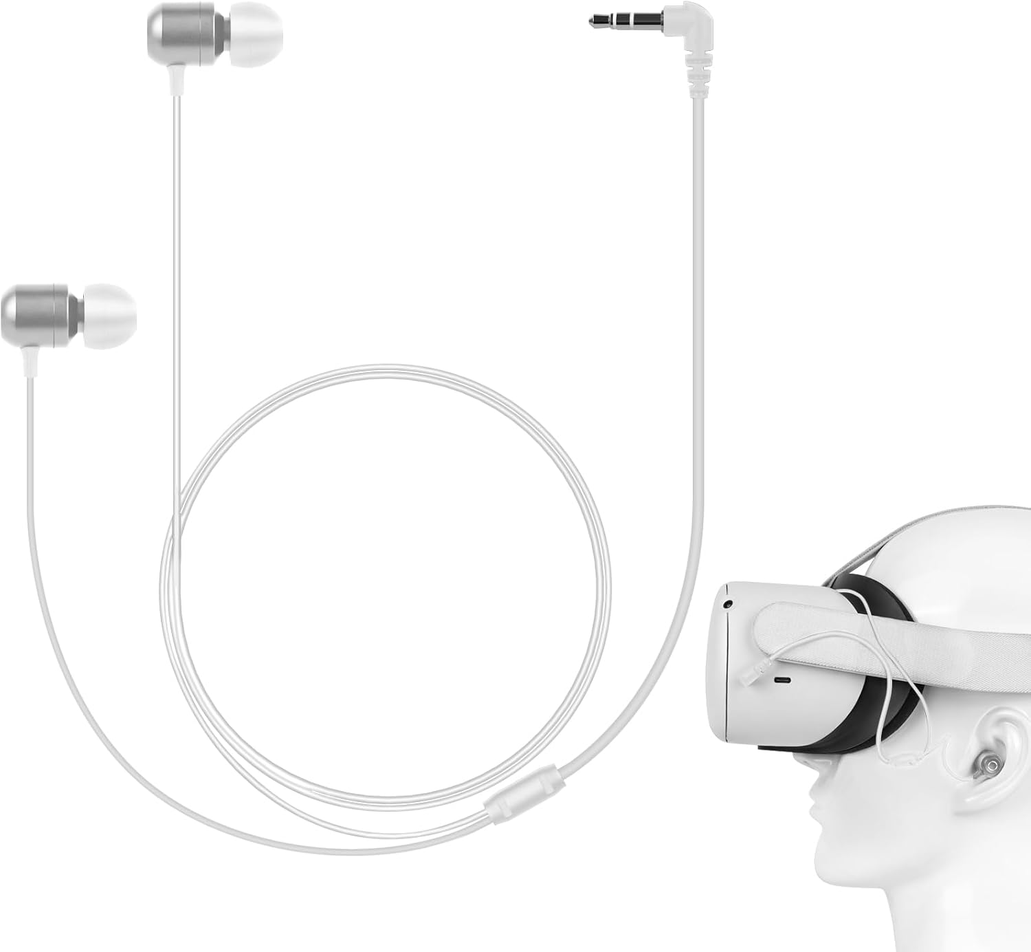 GEEKRIA VR In-Ear Headphones Compatible with Meta Quest 3, Pico Neo 3, HTC Vive, Wired Earbuds with 3.5Mm Aux Jack, Stereo Immersive Sound, S/M/L Ear Tips, VR Gaming Headset Accessories
