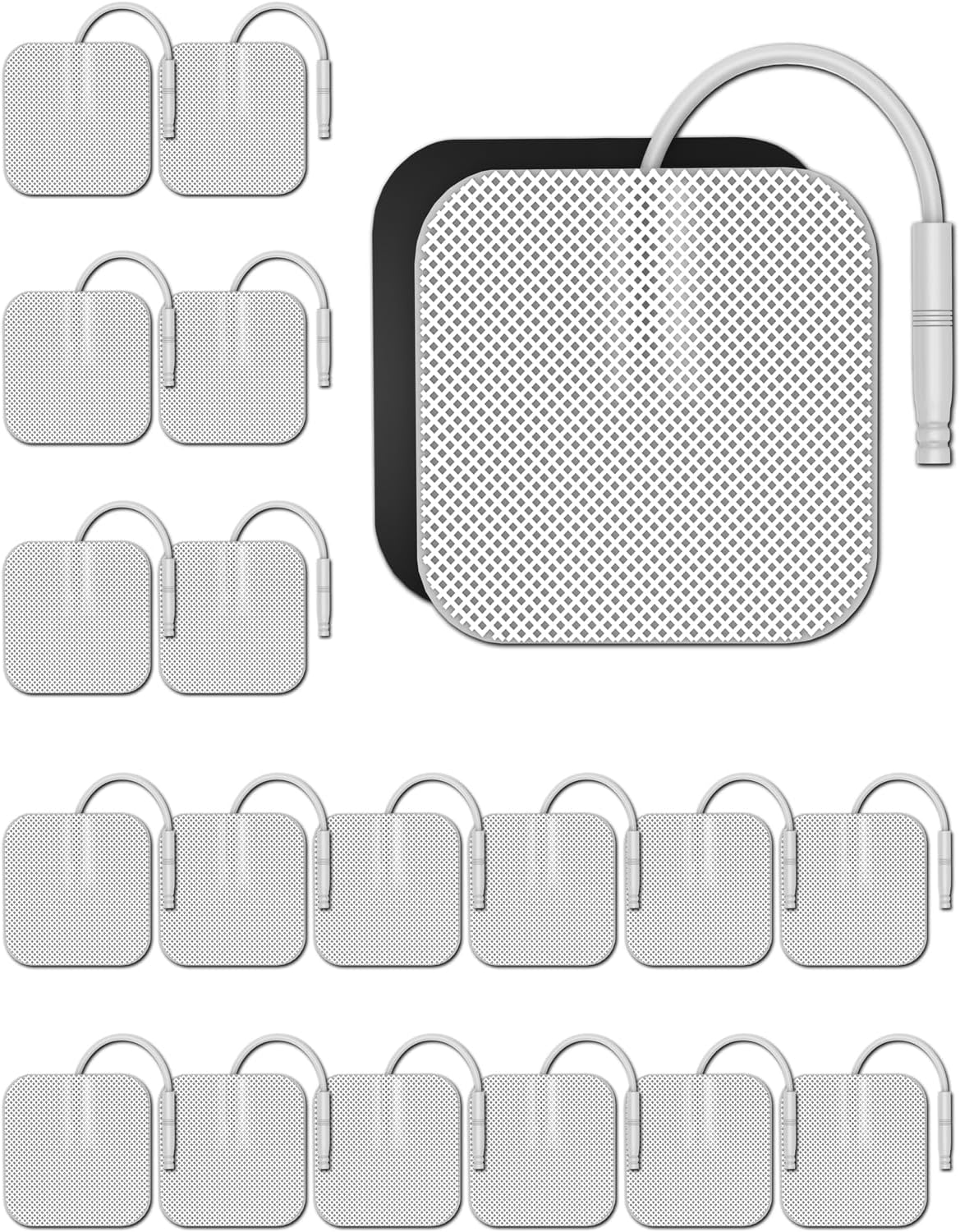 20PCS TENS Unit Electrode Pads 2X2 with Reusable Self-Adhesive Performance, Replacement Pads Compatible with TENS 7000/3000, AUVON, Neocarbon, TENKER, Eelectrode Pads Use 2Mm Lead Wires (White)