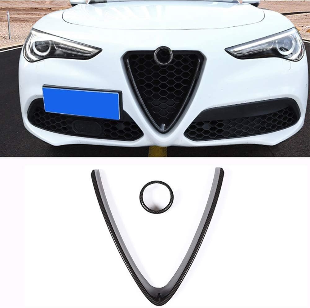 Carbon Fiber Style ABS Chrome Front Grill Decoration Frame Trim 2Pcs for Alfa Romeo Stelvio 2017 2018 2019 2020 Auto Accessories (NOT Applicable for Giulia) (Carbon Fiber)