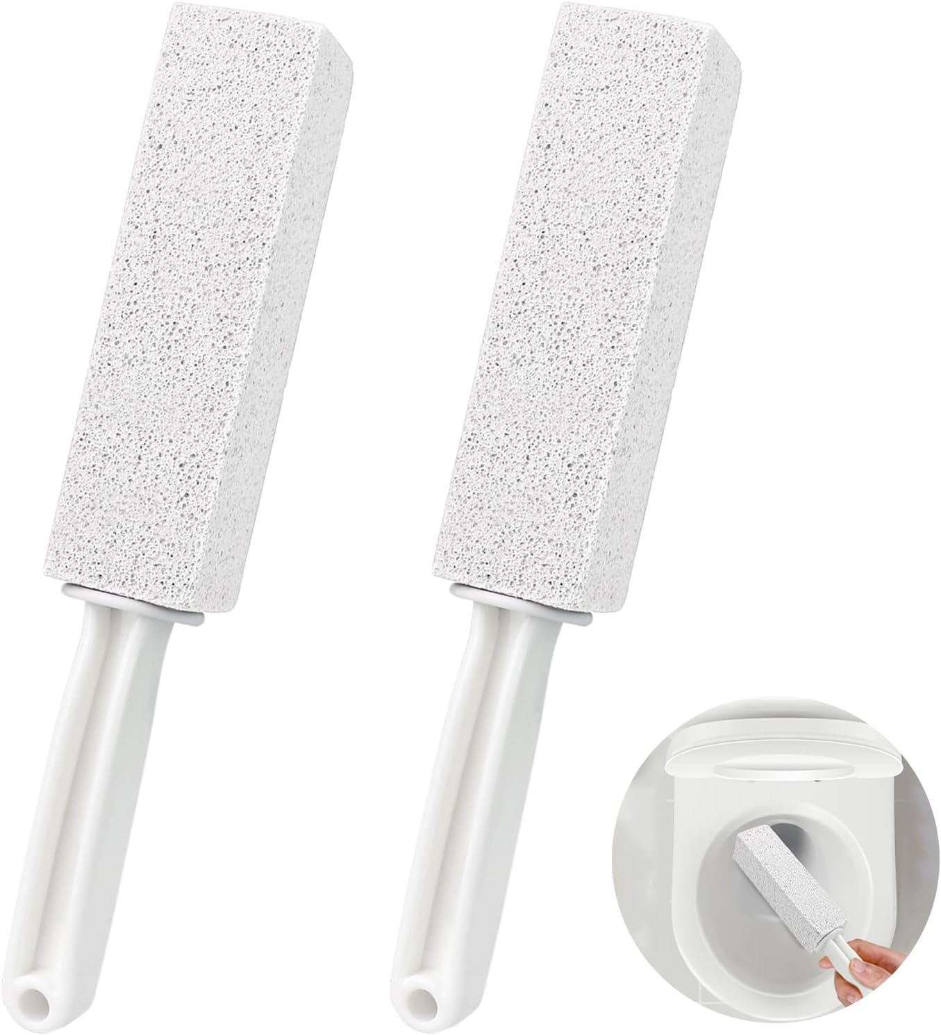 2 Pack Pumice Cleaning Stone with Handle, Toilet Bowl Cleaner Toilet Brush with Non-Slip Long Plastic Handle for Kitchen/Bath/Pool/Household Cleaning (White)