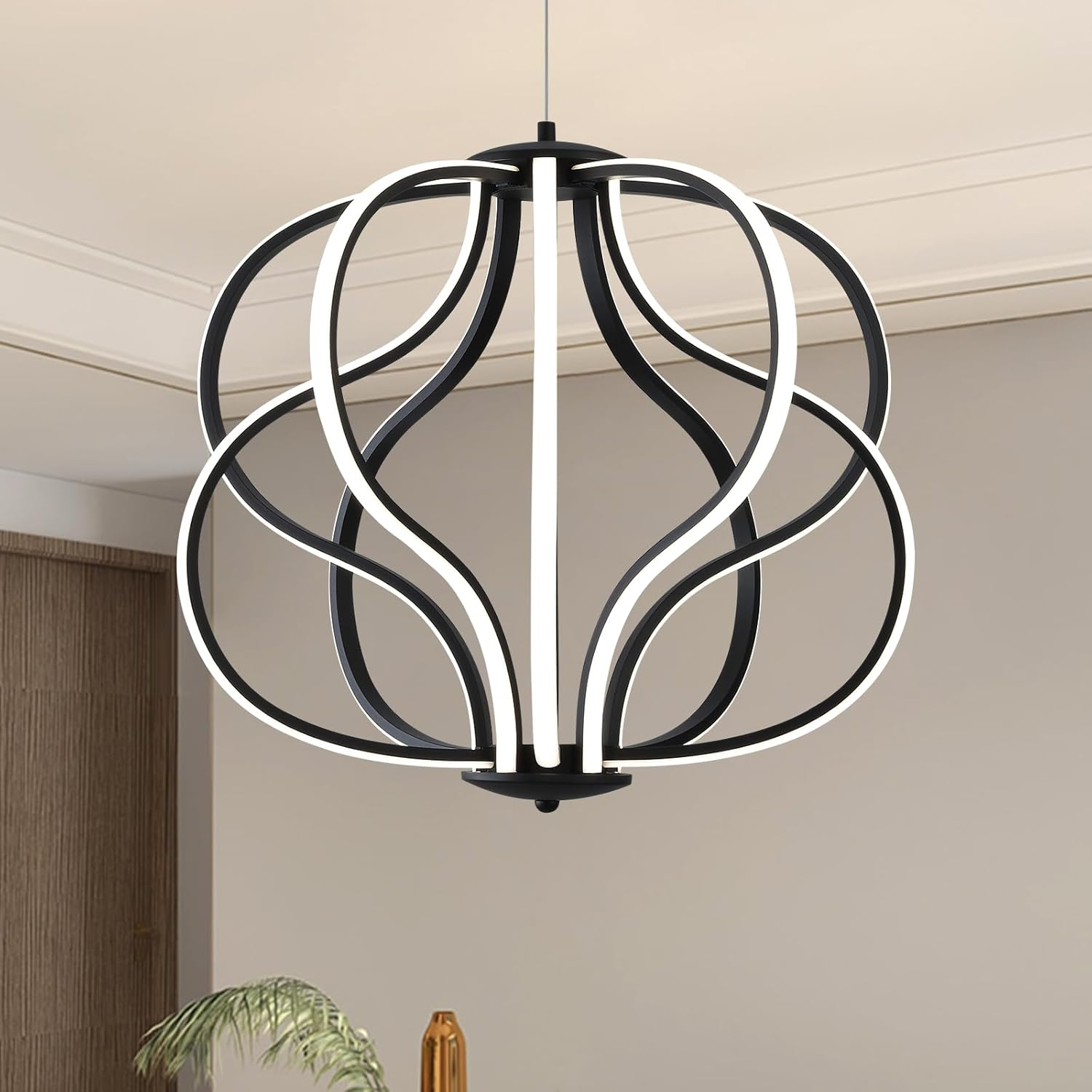 Stylish Black Adjustable LED Chandelier for Foyer, Dining & Living Rooms