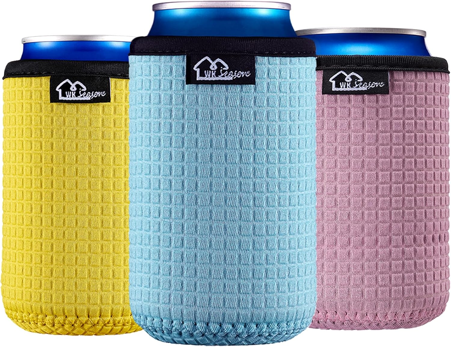12oz Standard Can Sleeves Insulators Sleeves Standard Can Covers 12OZ Beer Bottle Sleeves Coolers Holder Non-slip Neoprene Can Coolier Sleeves 3PC Pack (Yelllow/Light blue/Purple)