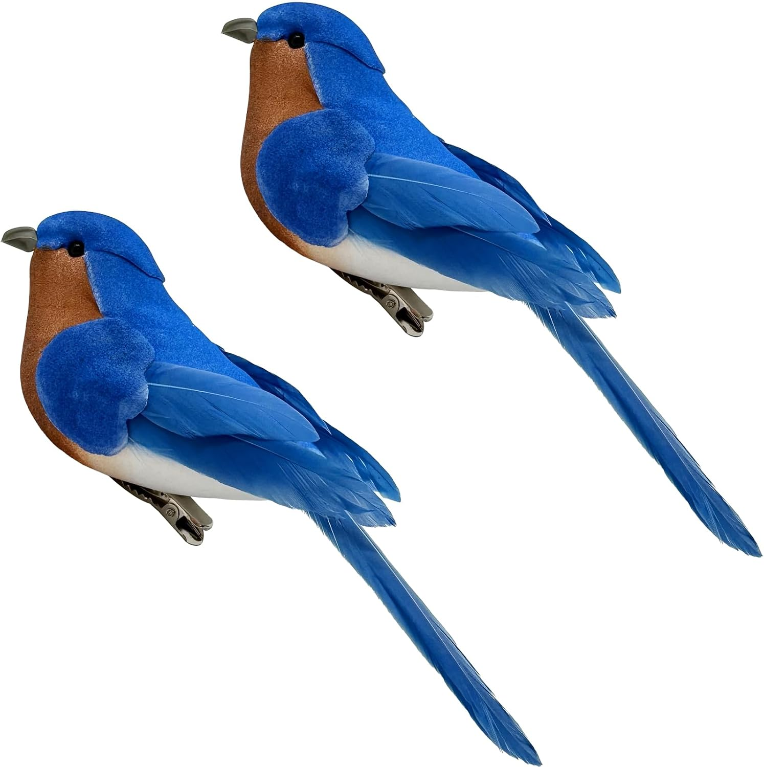 Artificial Birds Realistic Blue Birds 2 Pack Clip on Foam Feathered Ornaments F