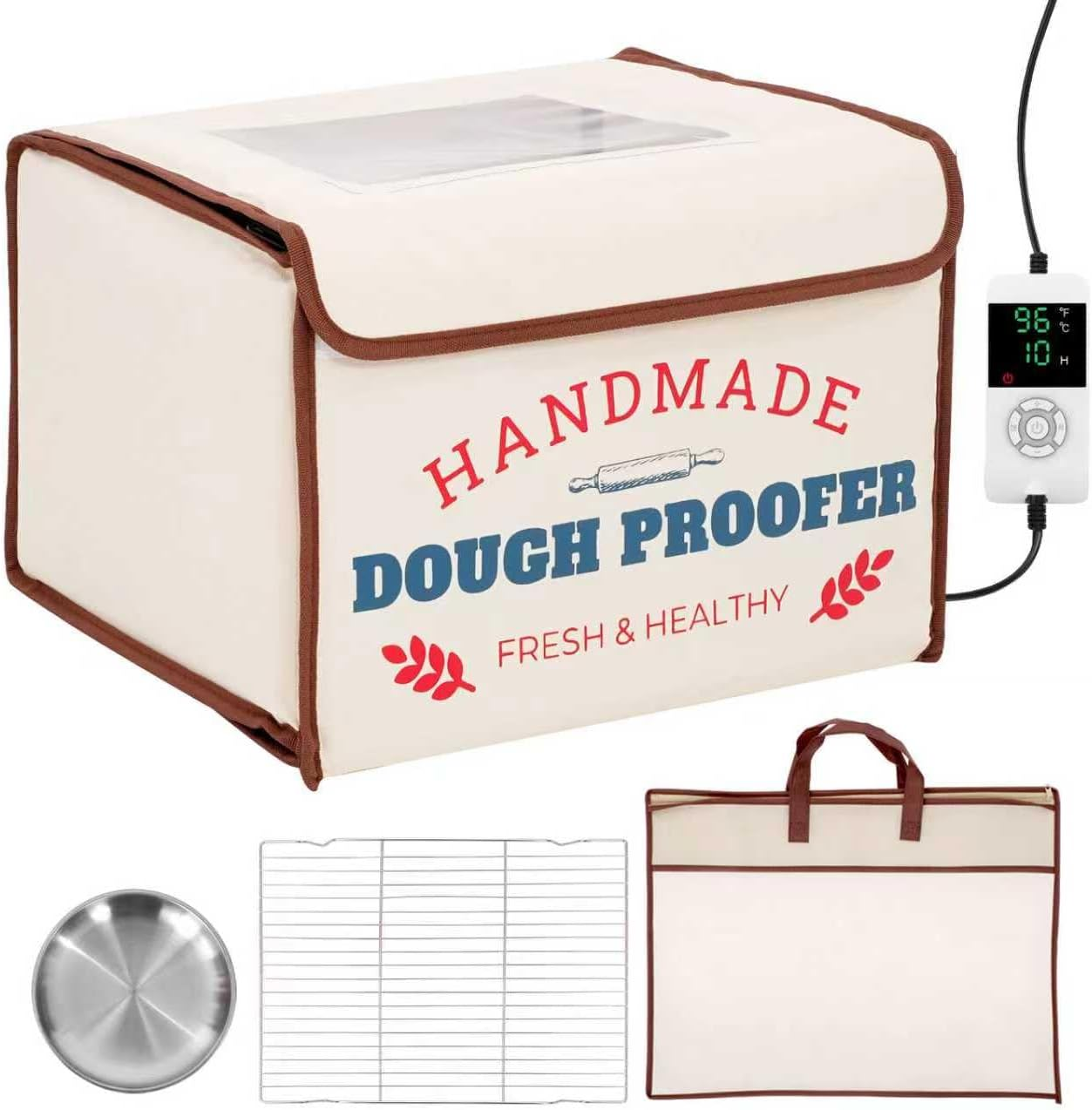 Bread Proofing Box with Heater, 50-130℉ Constant Temp Dough Proofer, 3-Sided Heating & 24H Timer, Foldable Fermentation Box for Sourdough Starter, Pizza Dough, Yogurt