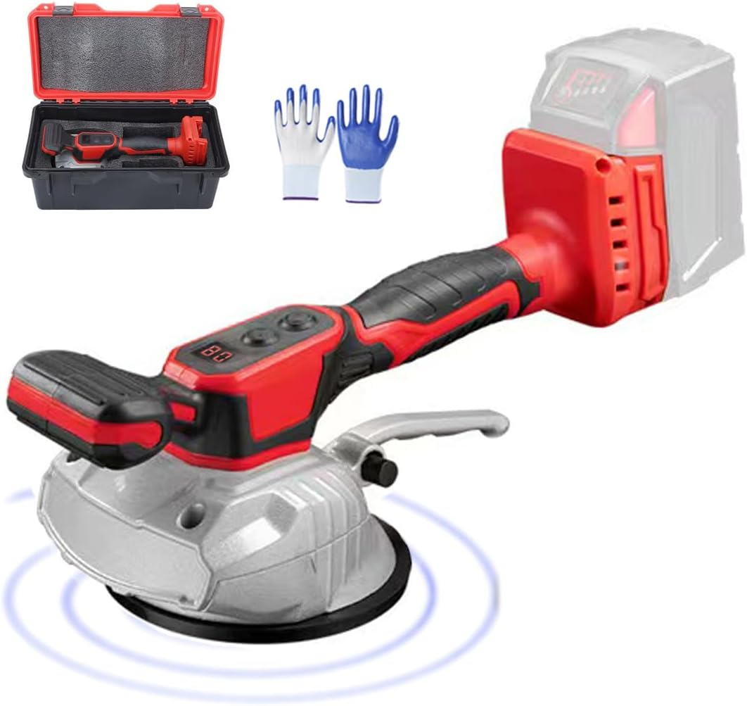 Tile Vibration Leveling Machine,For Milwaukee 18V Max Battery,Cordless Portable Tiler Vibrator Tool with 8 Adjustable Speed,Suction Cup,Digital Display,Floor,Wall,Thick Glass,Cordless Vibrator Tool