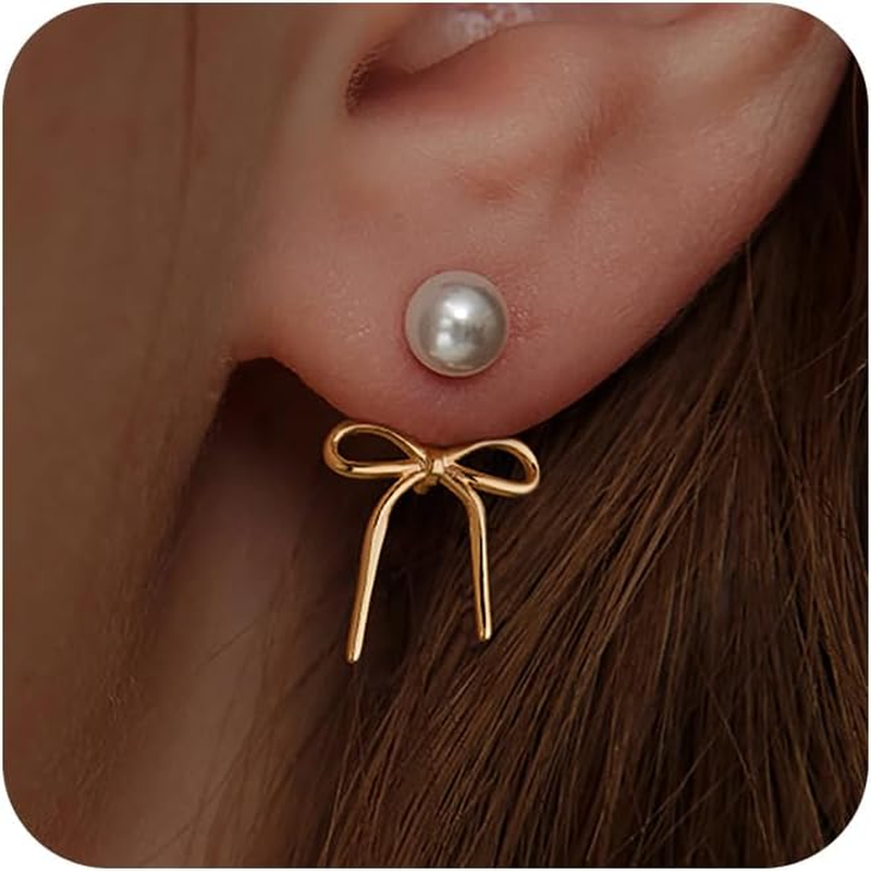 Gold Pearl Hoop Earrings for Women Trendy