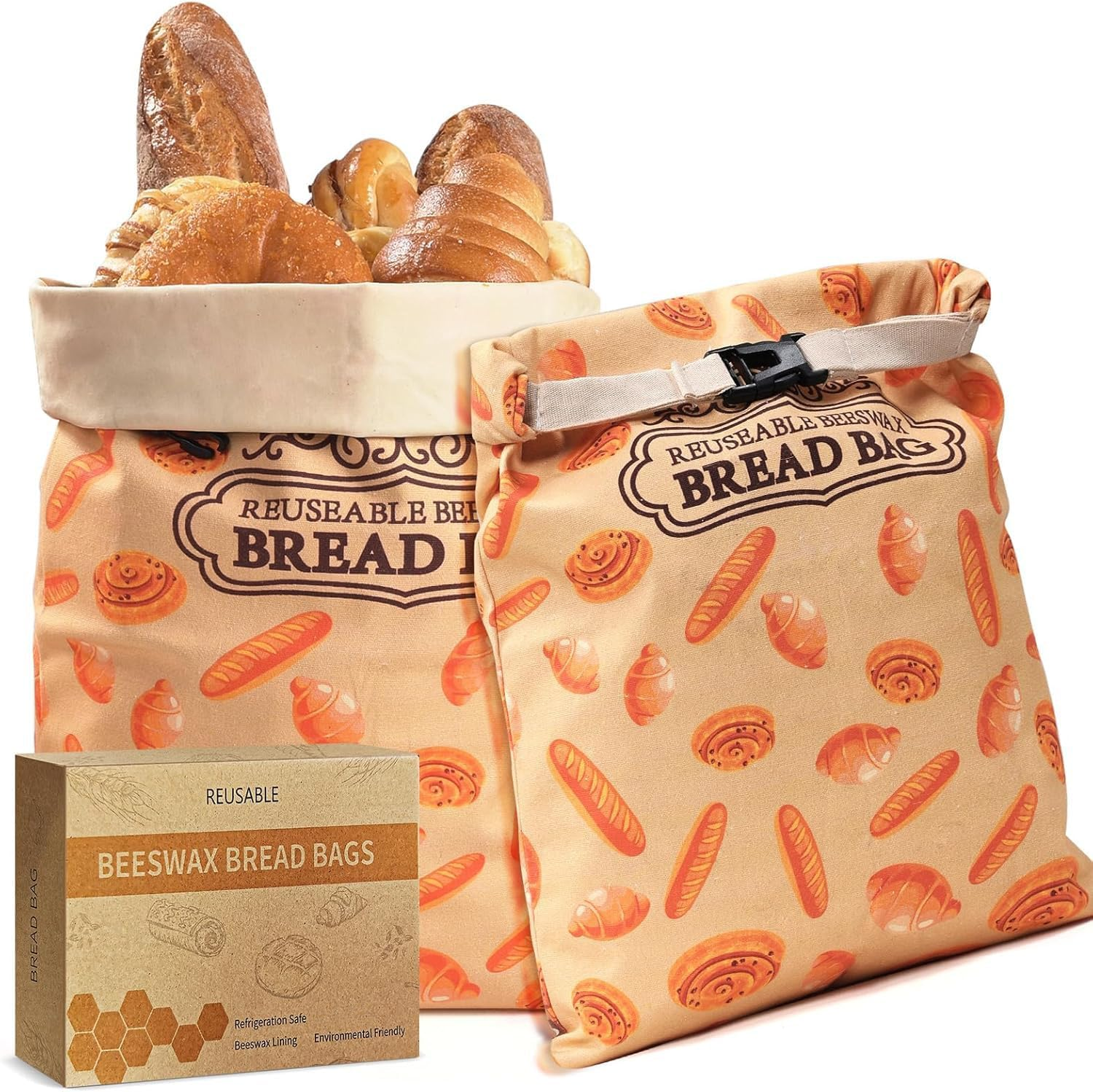 2 Pack Beeswax Bread Bags for Sourdough Homemade Bread, XL Cotton Lining Sourdough Reusable Natural Beeswax Bread Storage Bag, Keep Fresh and Upgraded Large Capacity Portable
