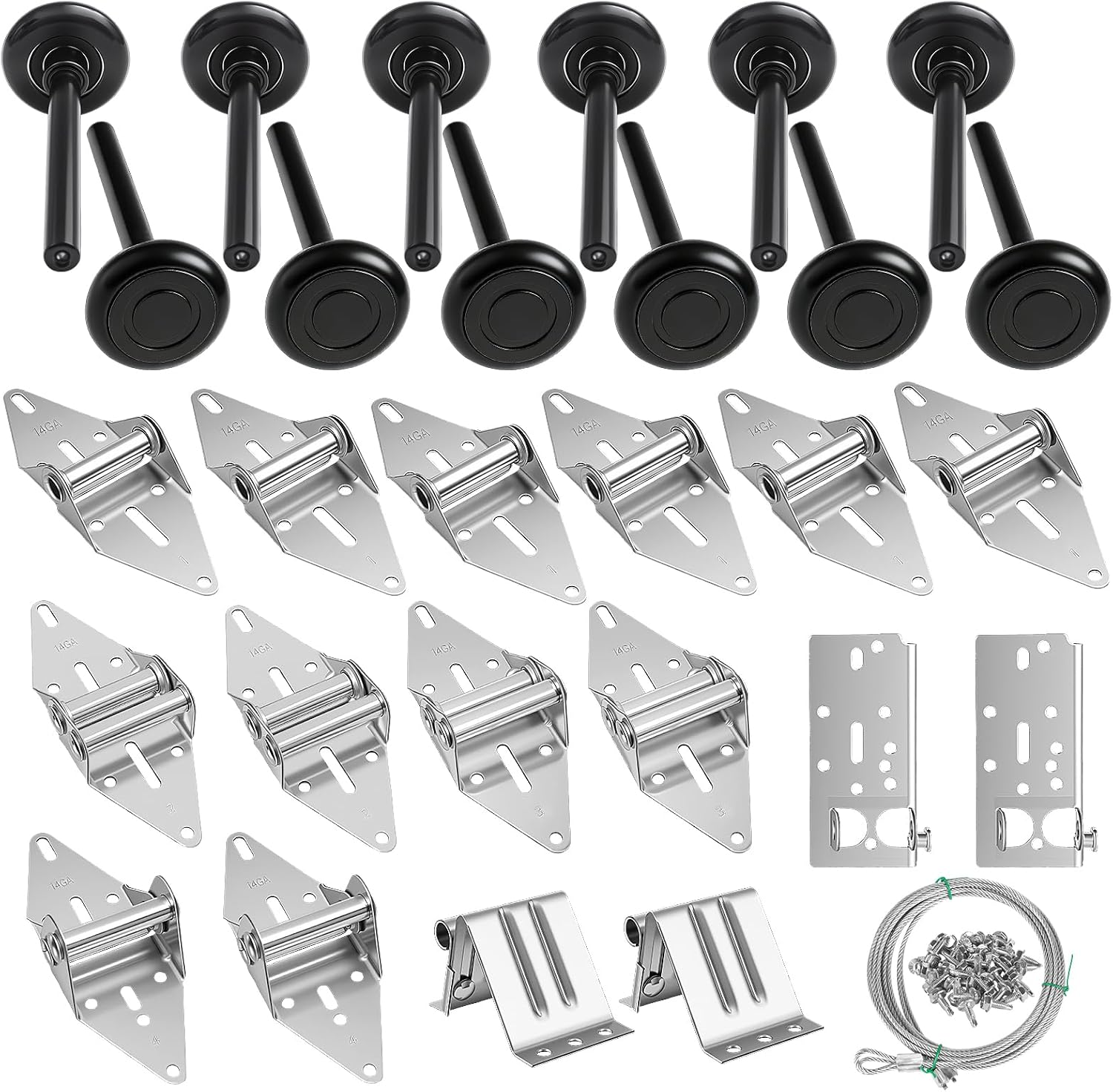 Garage Door Hardware Kit, Roller/Hinge/Top/Bottom Bracket/Wire Rope, 2" Garage Door Roller Nylon Stem for 8' Height Garage Doors