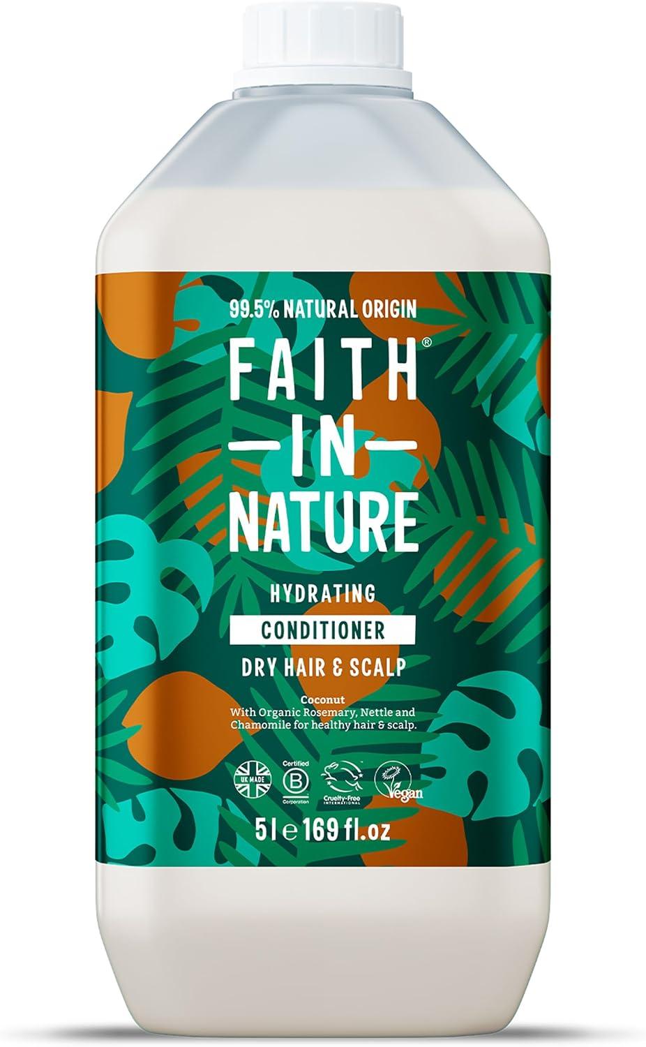 Faith in Nature Organic Coconut Conditioner, Hydrating for Dry Hair & Scalp, Vegan & Cruelty Free, No SLS, Silicones or Parabens, 5L Refill Pack