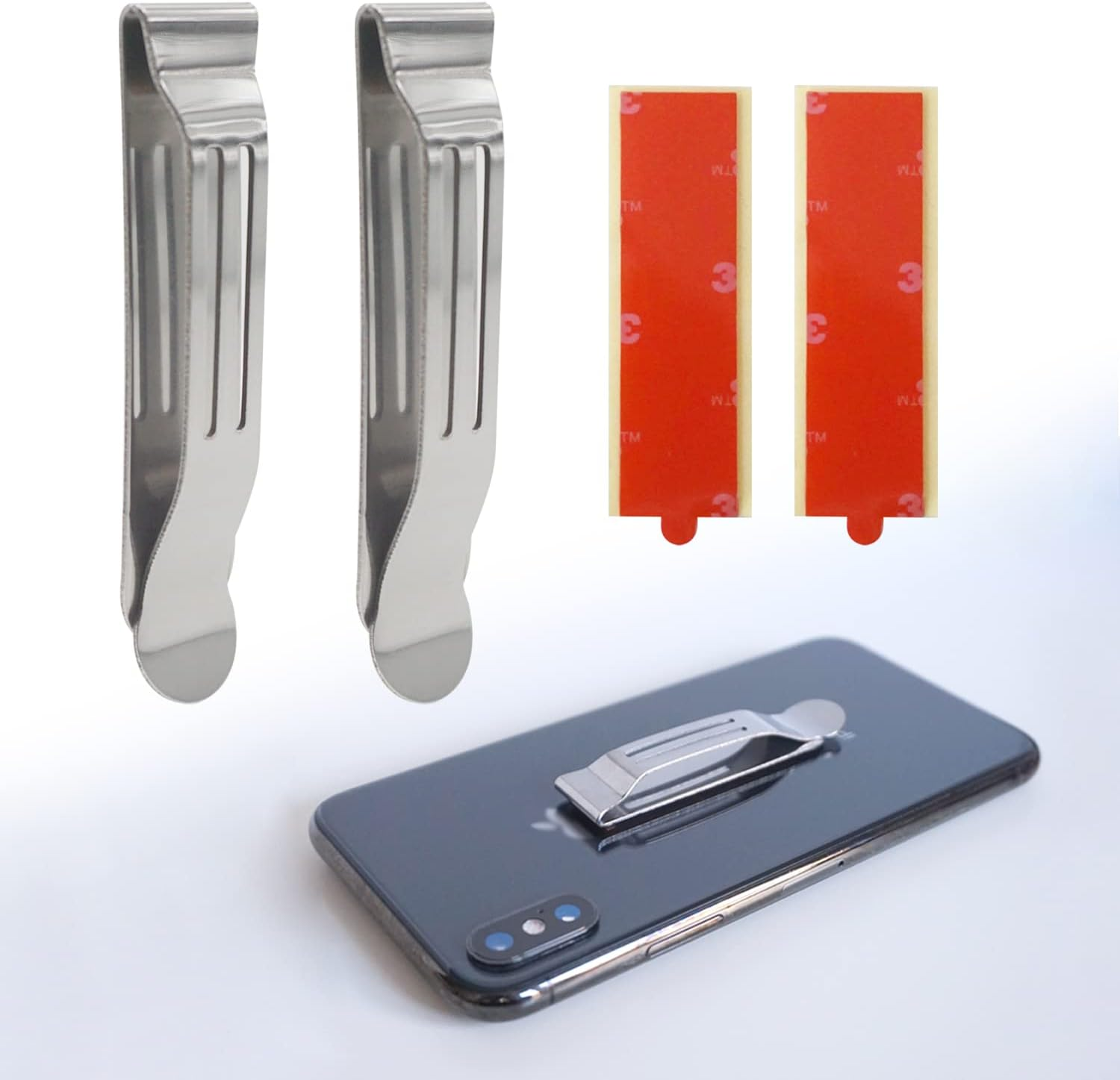 Universal Attachable Pocket Clip 2 Pack Adhesive Stainless Steel Belt Clip for Smartphones Cell Phone Hip Clip Light Weight Metal Phone Clip for Belt Bag Holster GPS Walkie-Talkie