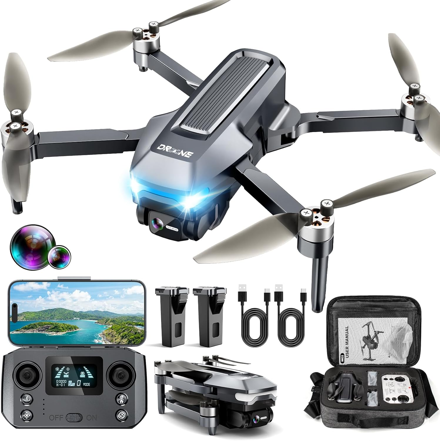 GPS Drones with Camera for Adults 4K, FPV Drone under 249G with Brushless Motor, GPS Auto Return, Follow Me, Circle Fly, Waypoint Flight, Foldable Drone with Gesture Control, 46Mins with 2 Batteries