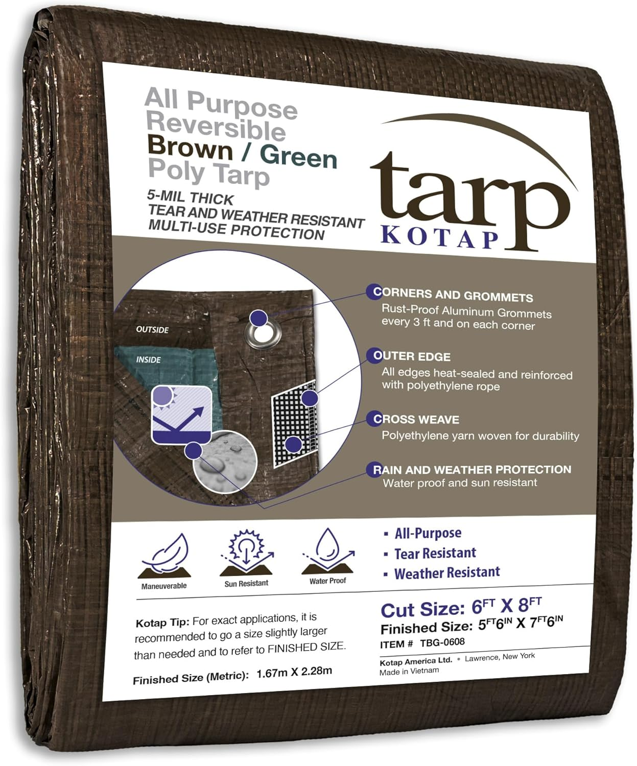 6-Ft X 8-Ft Reversible Brown/Green Poly Tarp, Item: TBG-0608