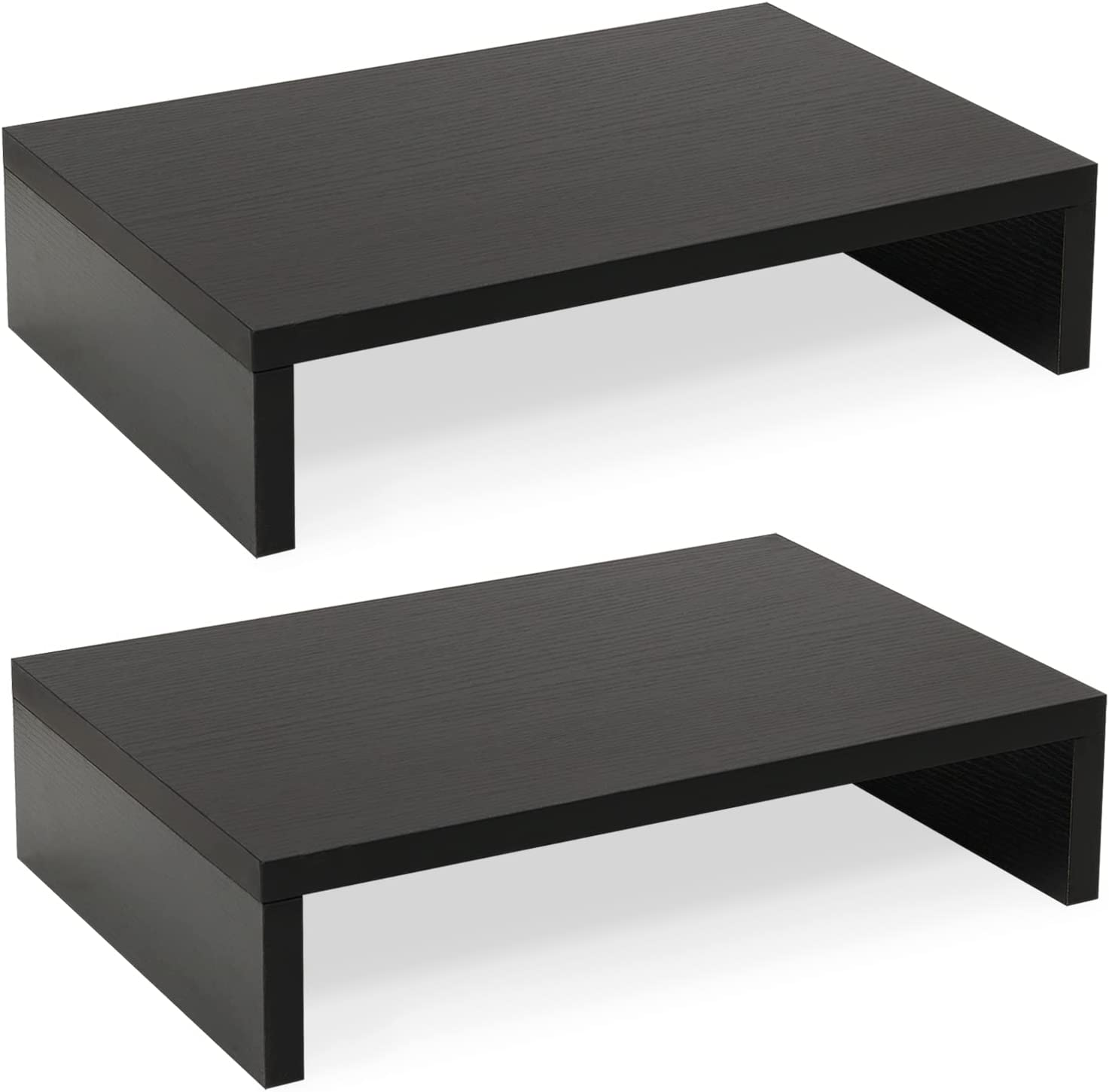 2 Pack Wood Monitor Stand Riser, Black Adjustable Computer Stand Dual Monitor Riser for Monitors/Laptops/TV, Desktop Shelf Space-Saving