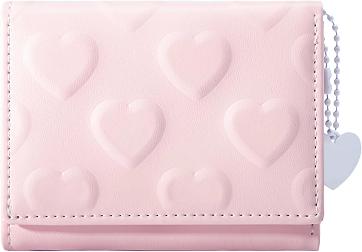 Womens Wallet, Small Trifold Slim Leather Cute Wallet Cash Pocket with Heart Chain Coin Purse ID Window Card Holder for Girls and Ladies (Cute Pink)