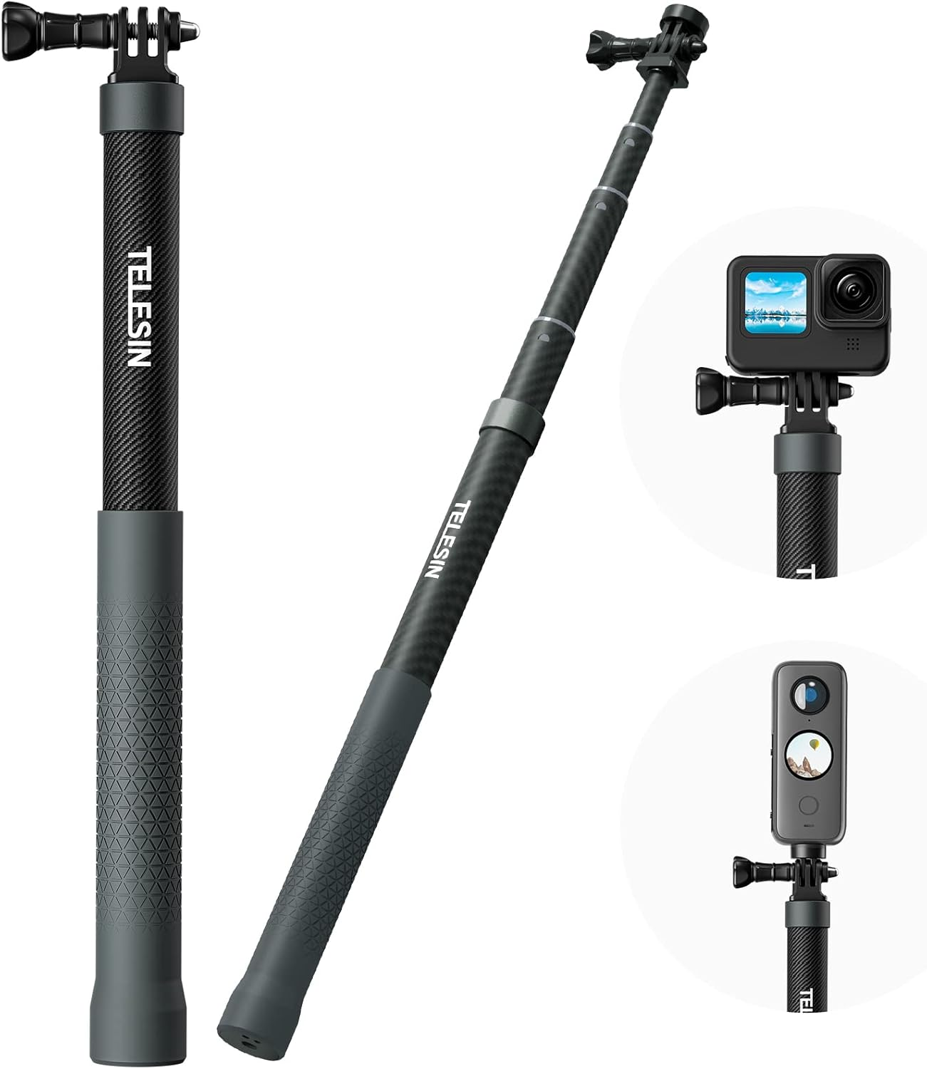 TELESIN 0.9m Selfie Sticks Tripod Bar with 360° Ball Head, 2 in 1 Aluminum Monopod for Gopro Max Hero 10 9 8 7 6 5 DSLR Cameras Smartphones, with Phone Holder Adapter (Included Tripod