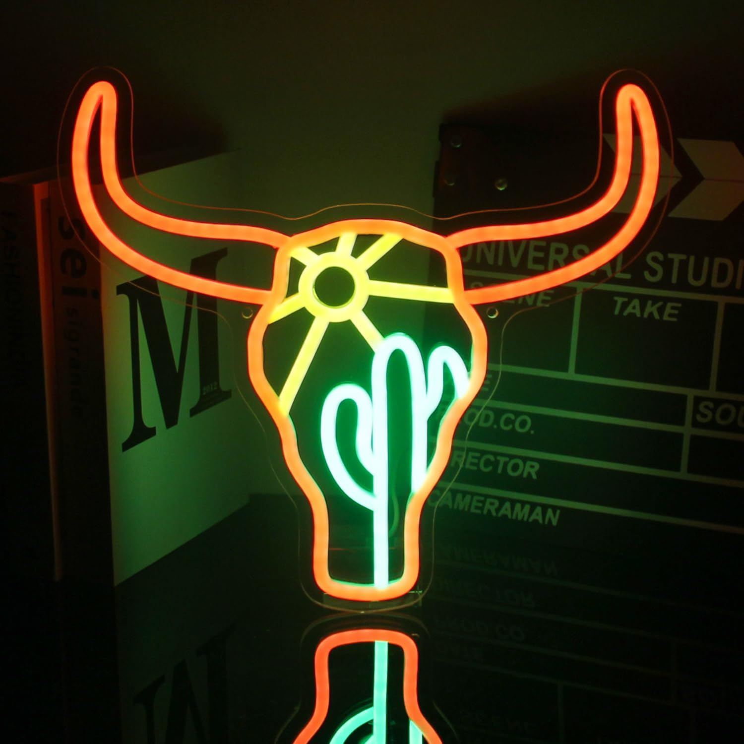 Bull Cactus Sun Neon Sign Texas Longhorn Bull Neon Lights for Bedroom Western Landscape LED Sign Cow Head Neon Lights Signs Orange Cowboy Light up Signs for Wall Bar Man Cave Game Room Decor