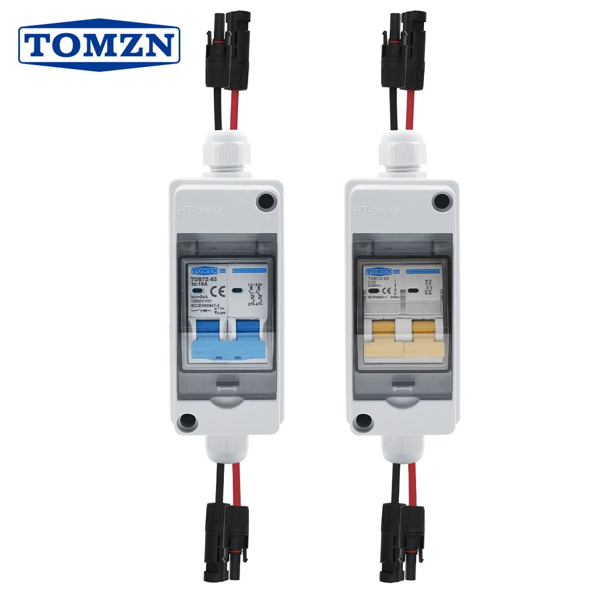 Solar photovoltaic PV Combiner Box with circuit breaker IP65 HT 2ways 1 input 1 out DC with matching wires Waterproof Box