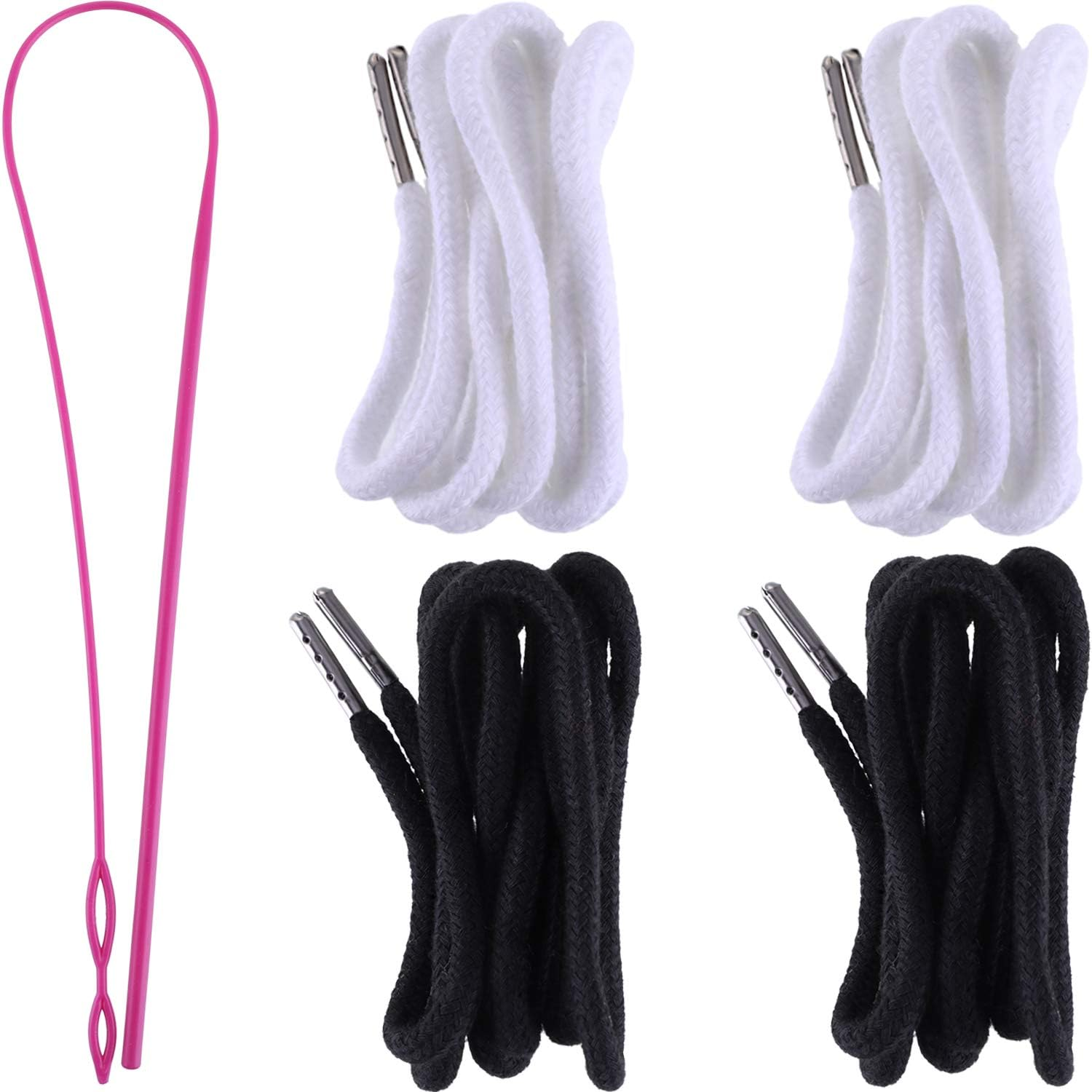 Drawstring Cords Replacement Drawstrings with Easy Threader for Sweatpants Shorts Pants Jackets Coats (Black, White)