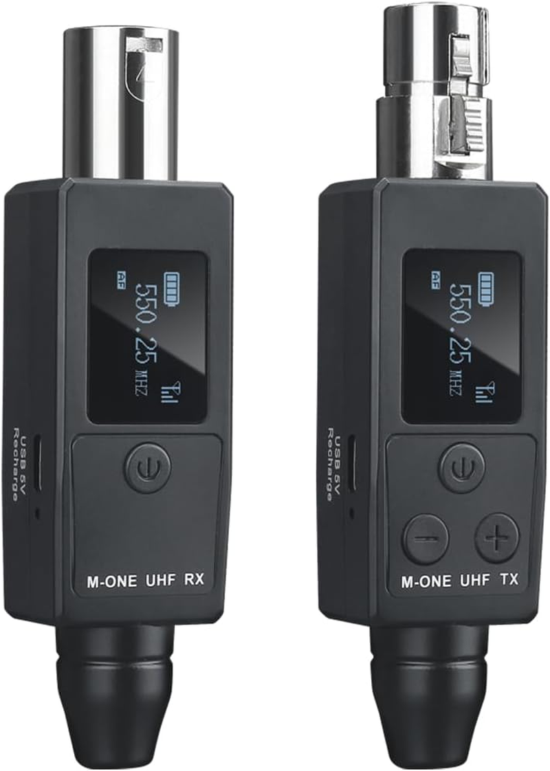 UHF Wireless XLR Transmitter and Receiver Plug-On Wireless Microphone System for Dynamic/Condenser Microphone,With 48V Phantom Power, Electric Guitar/Bass, and More,Audio Mixer, PA System