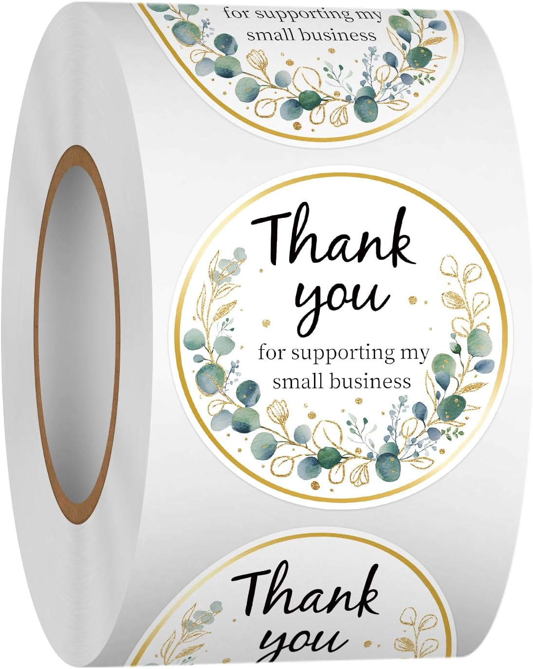 500 PCS 1.5 Inch Thank You for Supporting My Small Business Stickers for Packing, Parties, Bags, Boxes(Golden Greenery)