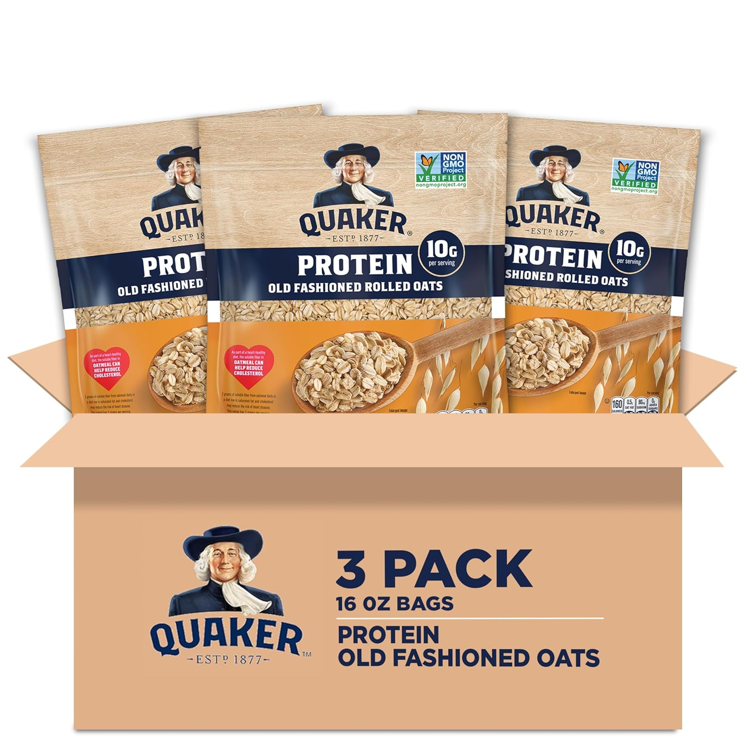 Protein Old Fashioned Rolled Oats, 10G Protein per Serving, Whole Grains, No Preservatives, No Artificial Flavors, 16 Oz Bag (Pack of 3)