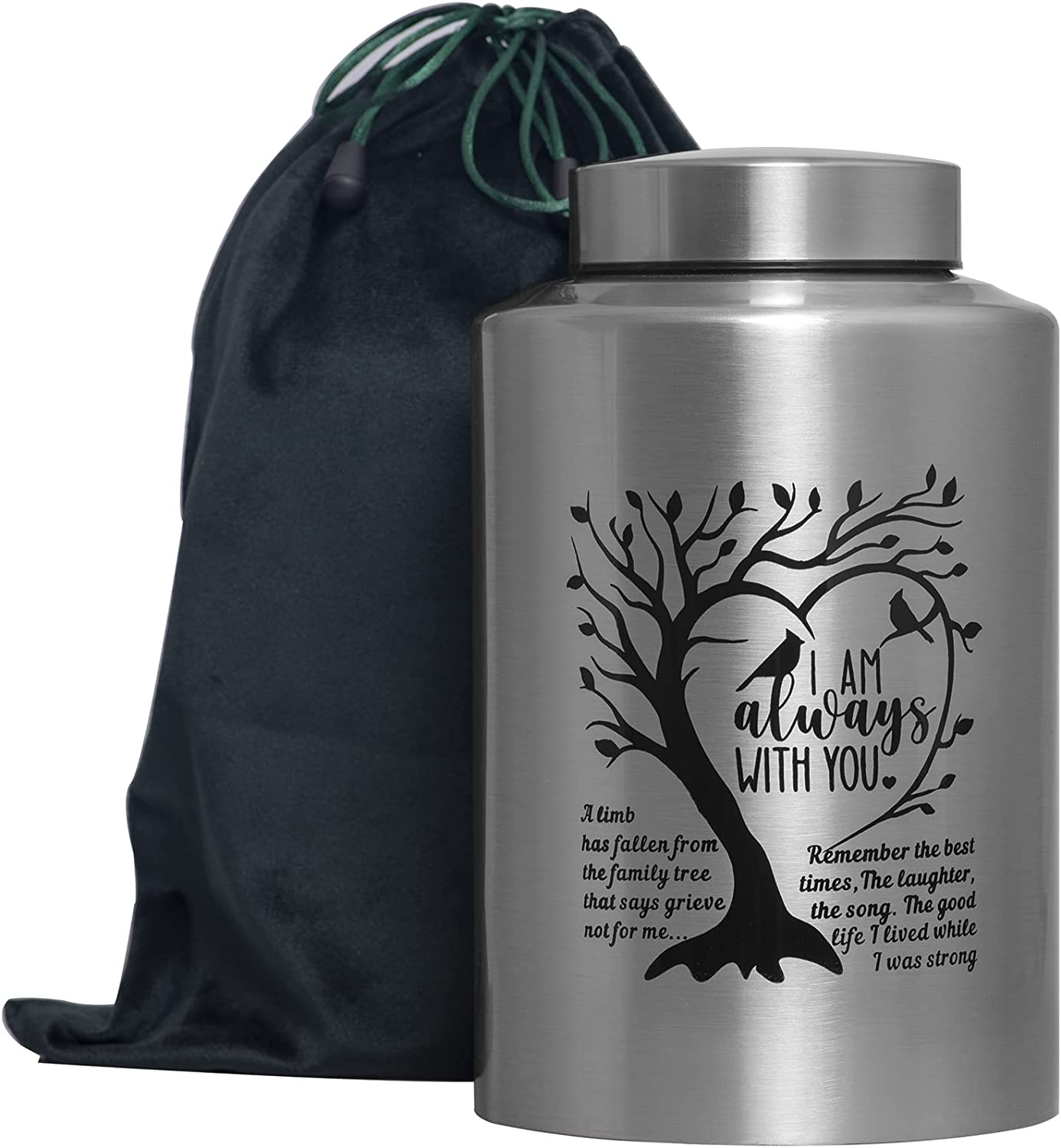 Decorative Cremation Urn Large up to 220Lbs Memory Decorative Funeral Burial Urn for Male ,Female, Human Ashes (Stainless Steel Tree)